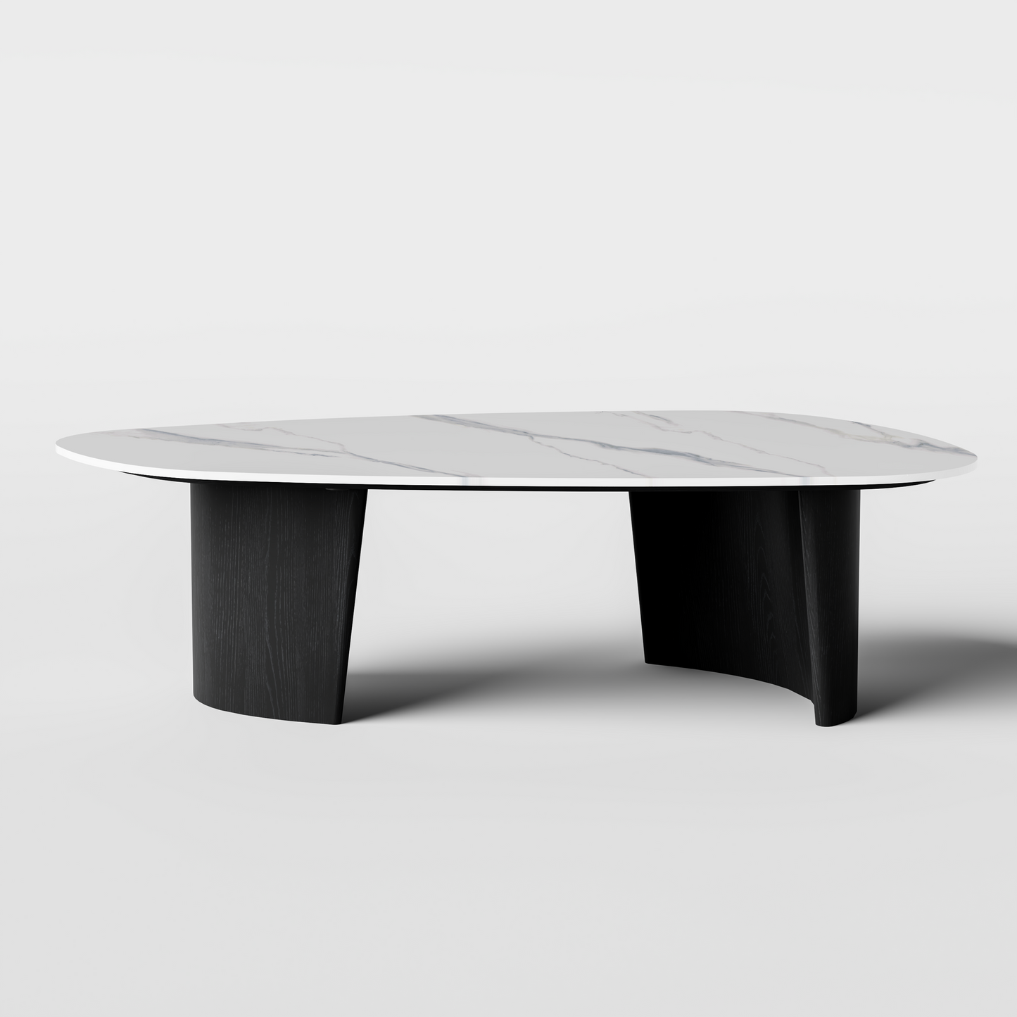 [Pre-Sale] Modern Oval Sintered Stone Coffee Table with Curved Black Ash Veneer Base