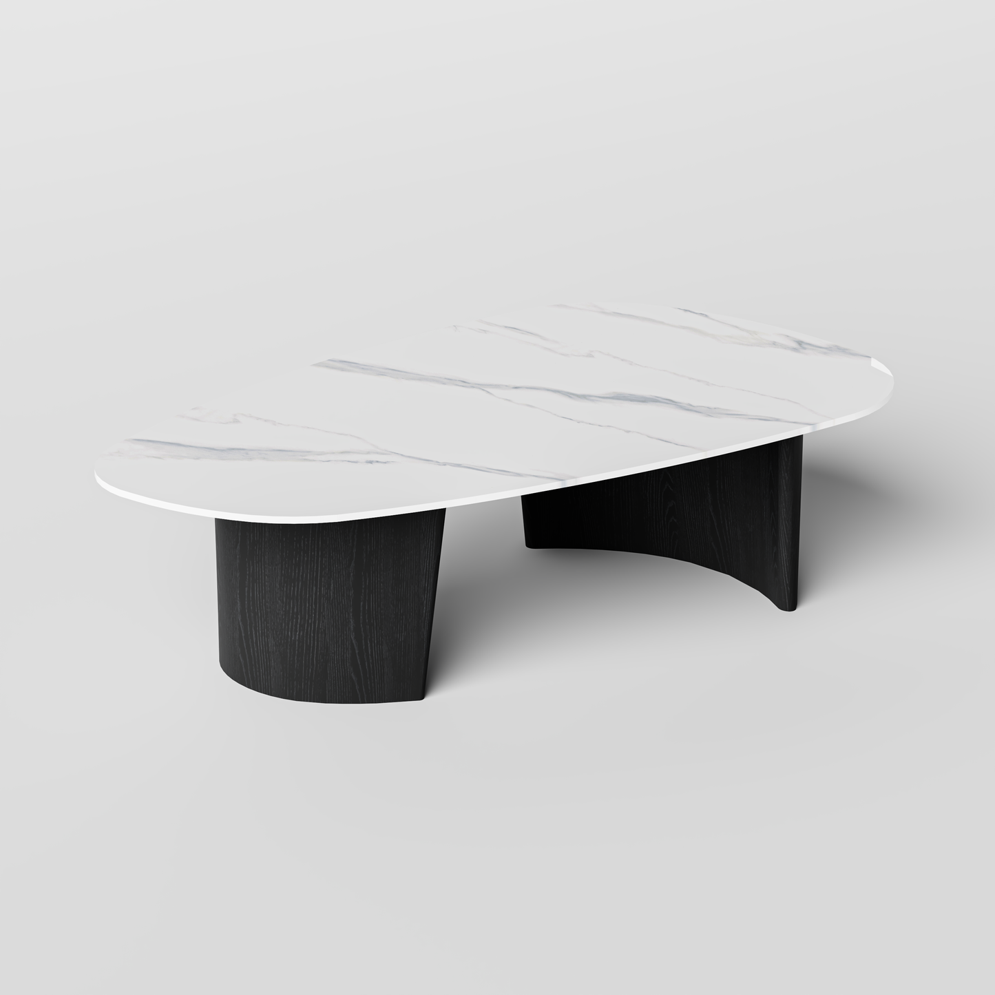 [Pre-Sale] Modern Oval Sintered Stone Coffee Table with Curved Black Ash Veneer Base