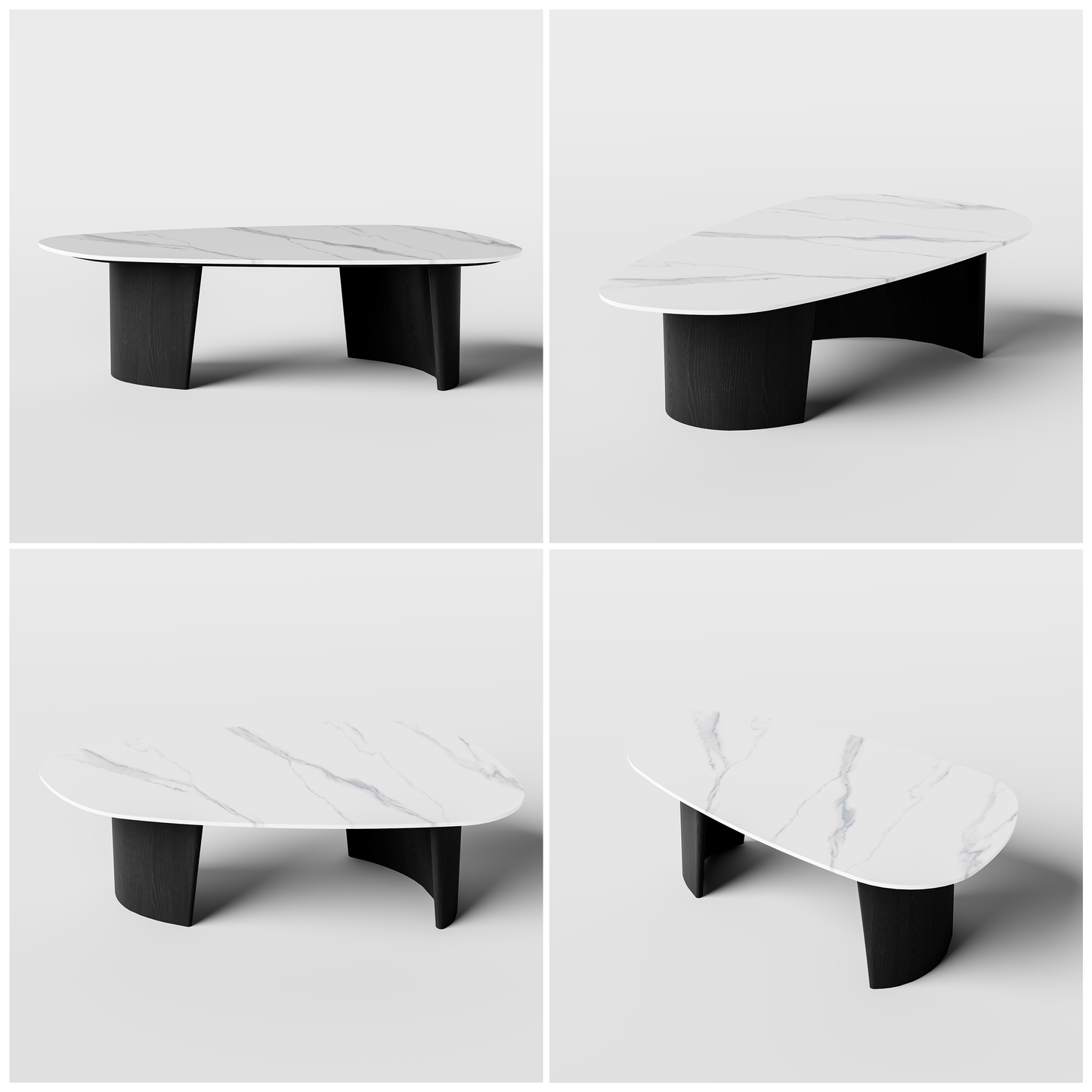 [Pre-Sale] Modern Oval Sintered Stone Coffee Table with Curved Black Ash Veneer Base