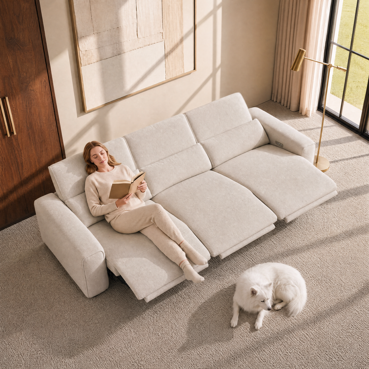 [Pre-Sale] 110" Modern Power Reclining Sofa, 3-Seater Fabric Motion Sofa with Electric Footrests & Lumbar Support
