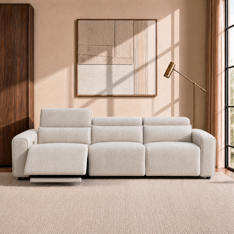 [Pre-Sale] 110" Modern Power Reclining Sofa, 3-Seater Fabric Motion Sofa with Electric Footrests & Lumbar Support