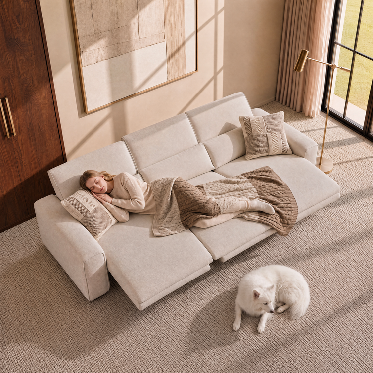[Pre-Sale] 110" Modern Power Reclining Sofa, 3-Seater Fabric Motion Sofa with Electric Footrests & Lumbar Support