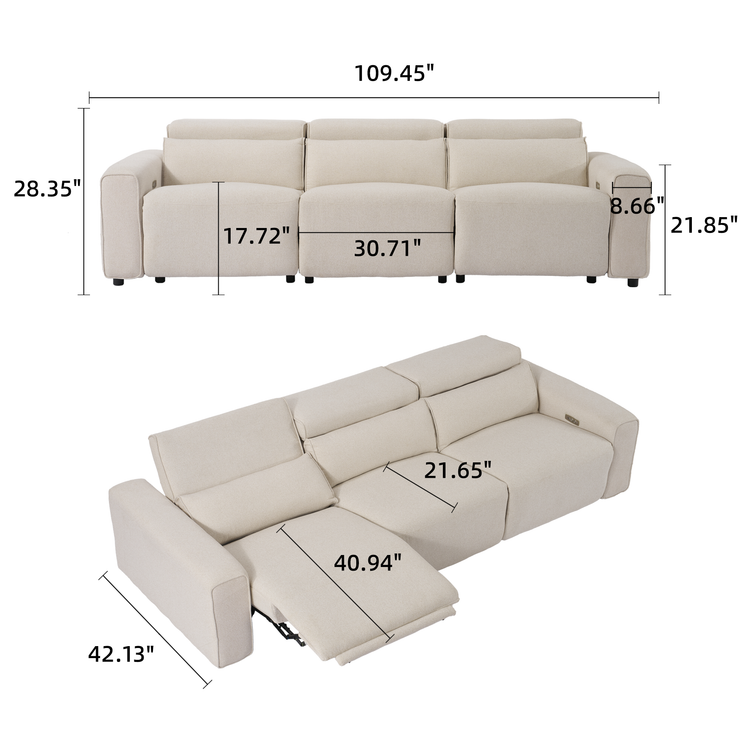 [Pre-Sale] 110" Modern Power Reclining Sofa, 3-Seater Fabric Motion Sofa with Electric Footrests & Lumbar Support