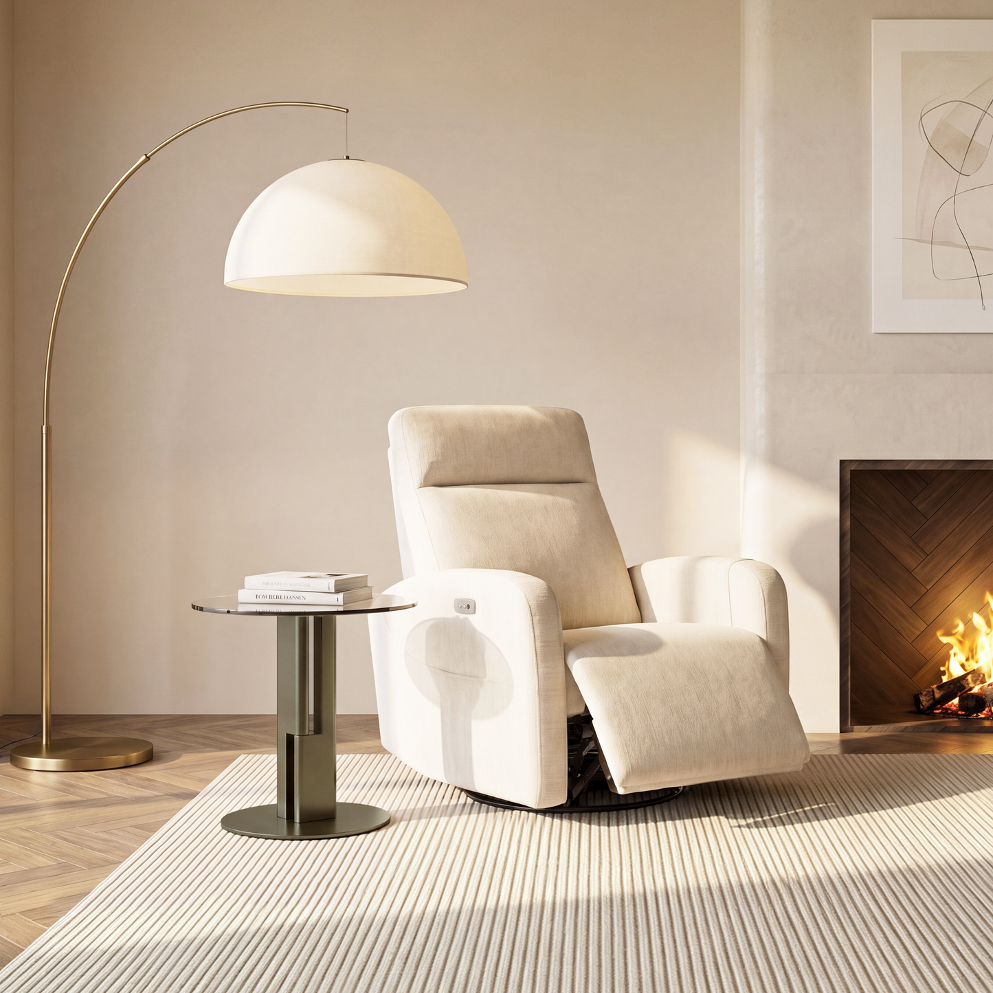 [Pre-Sale] Modern Round Smoked Gray Glass Side Table with Sculptural Gold Steel Base