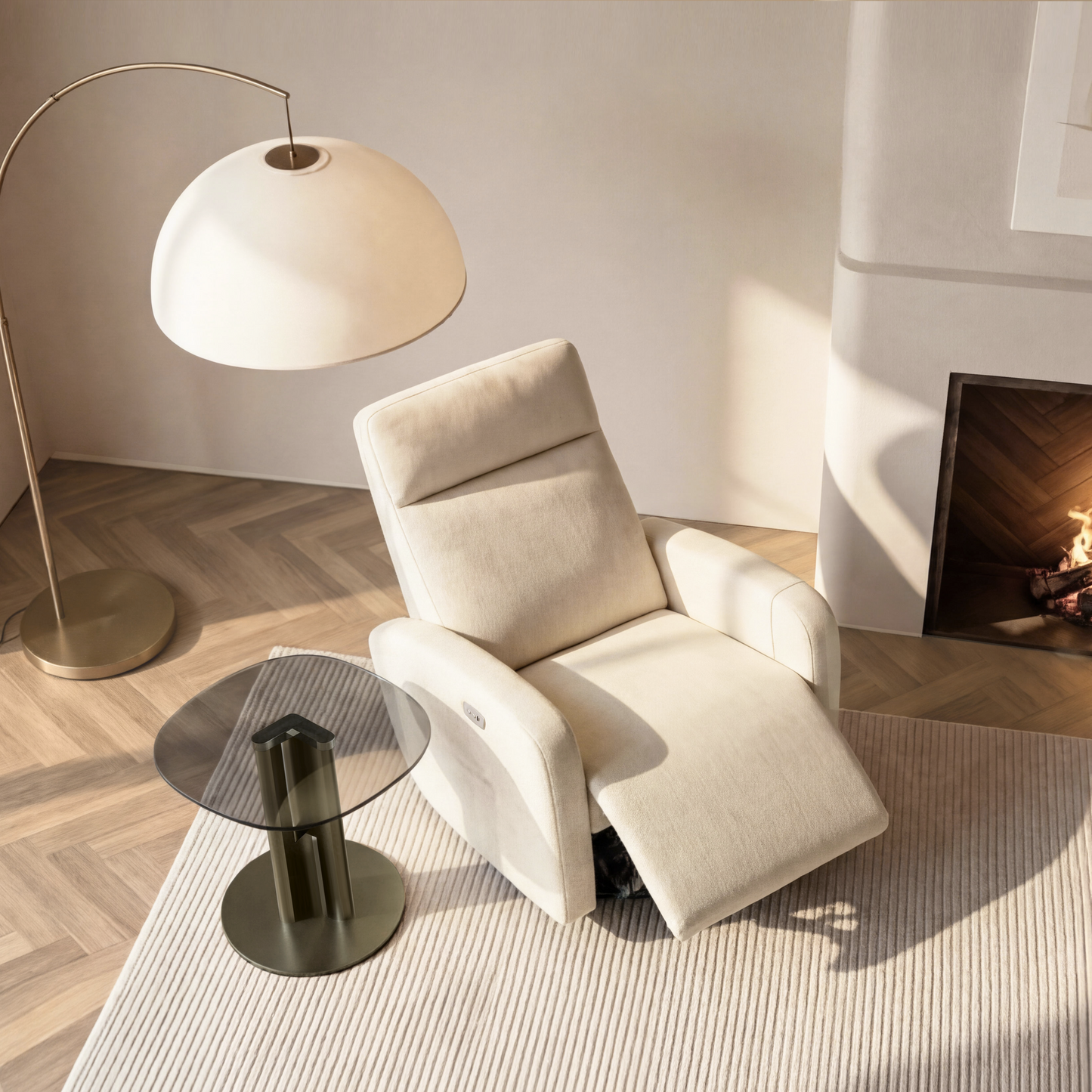 [Pre-Sale] Modern Round Smoked Gray Glass Side Table with Sculptural Gold Steel Base