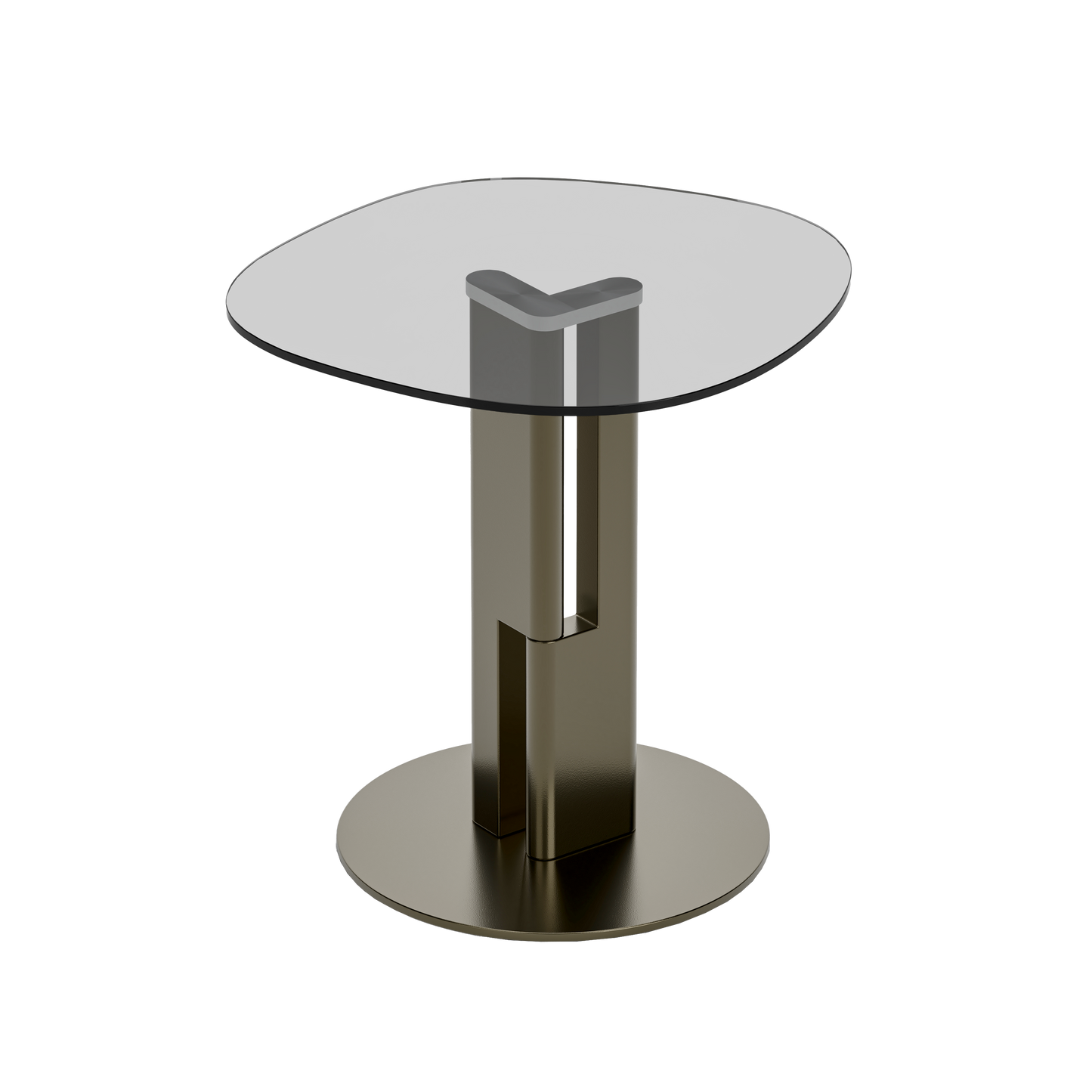 [Pre-Sale] Modern Round Smoked Gray Glass Side Table with Sculptural Gold Steel Base