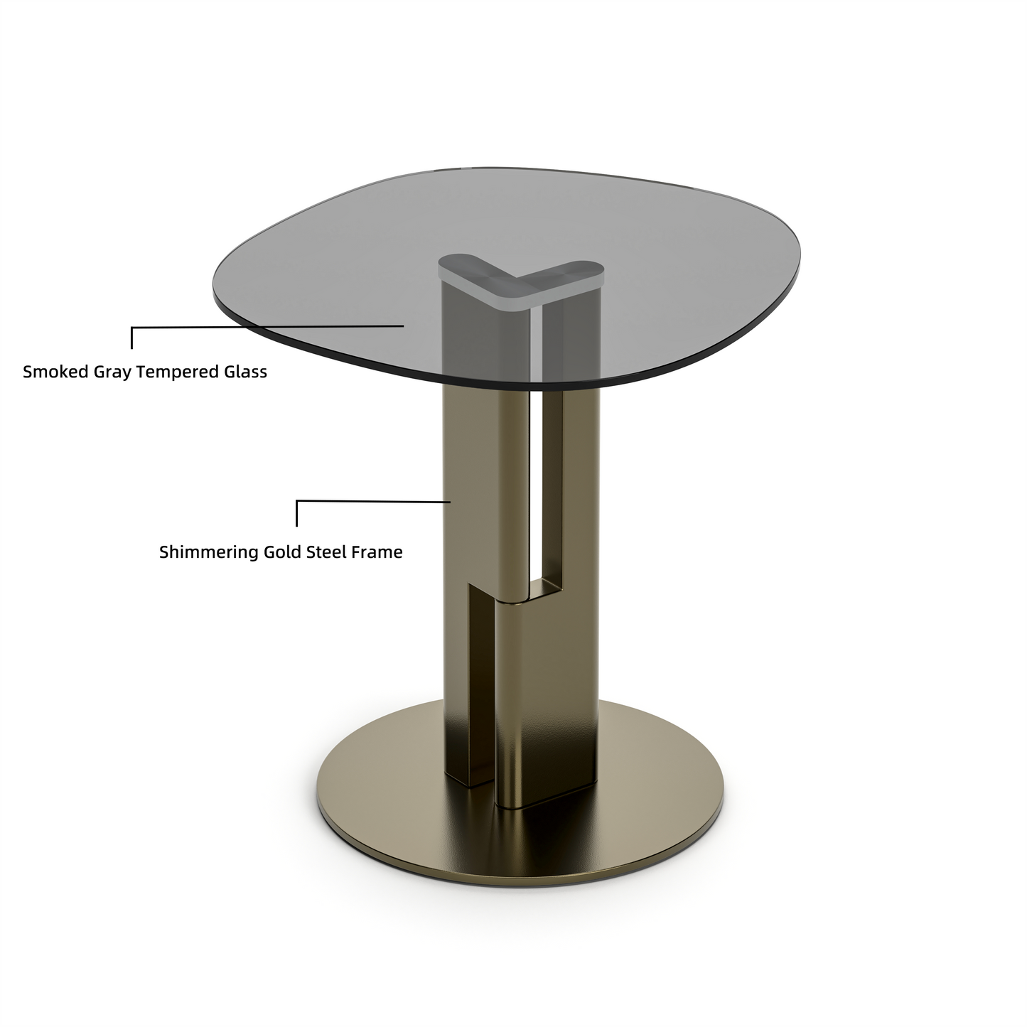 [Pre-Sale] Modern Round Smoked Gray Glass Side Table with Sculptural Gold Steel Base