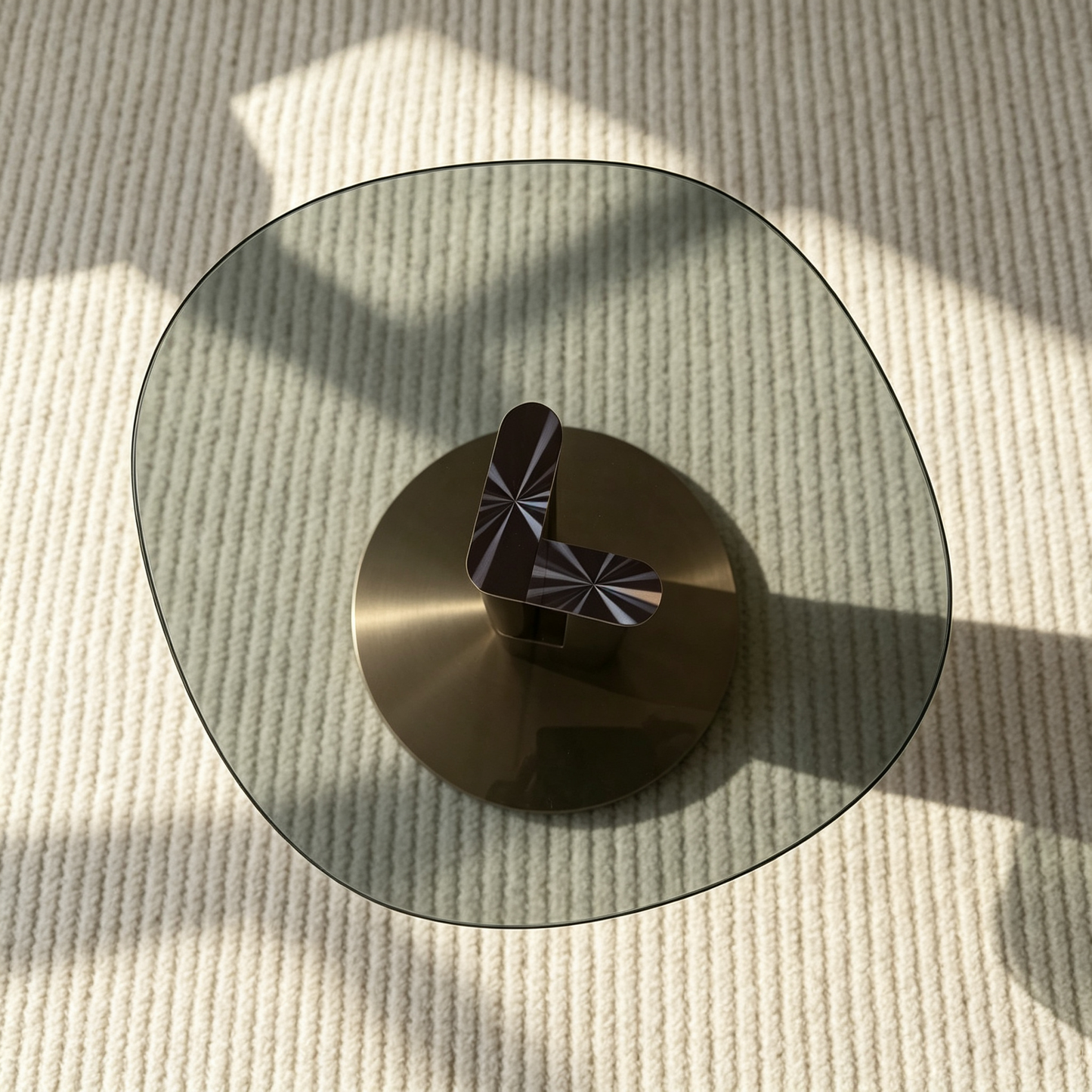 [Pre-Sale] Modern Round Smoked Gray Glass Side Table with Sculptural Gold Steel Base