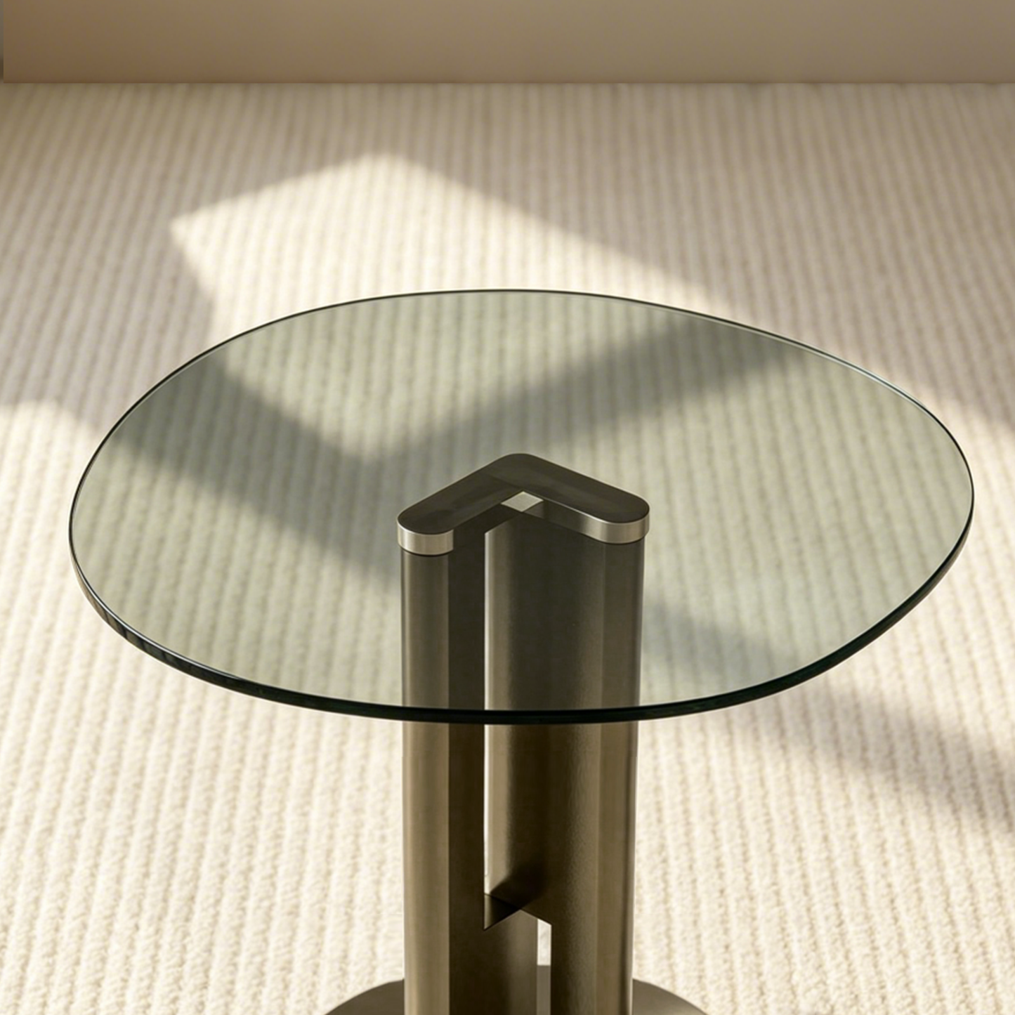 [Pre-Sale] Modern Round Smoked Gray Glass Side Table with Sculptural Gold Steel Base