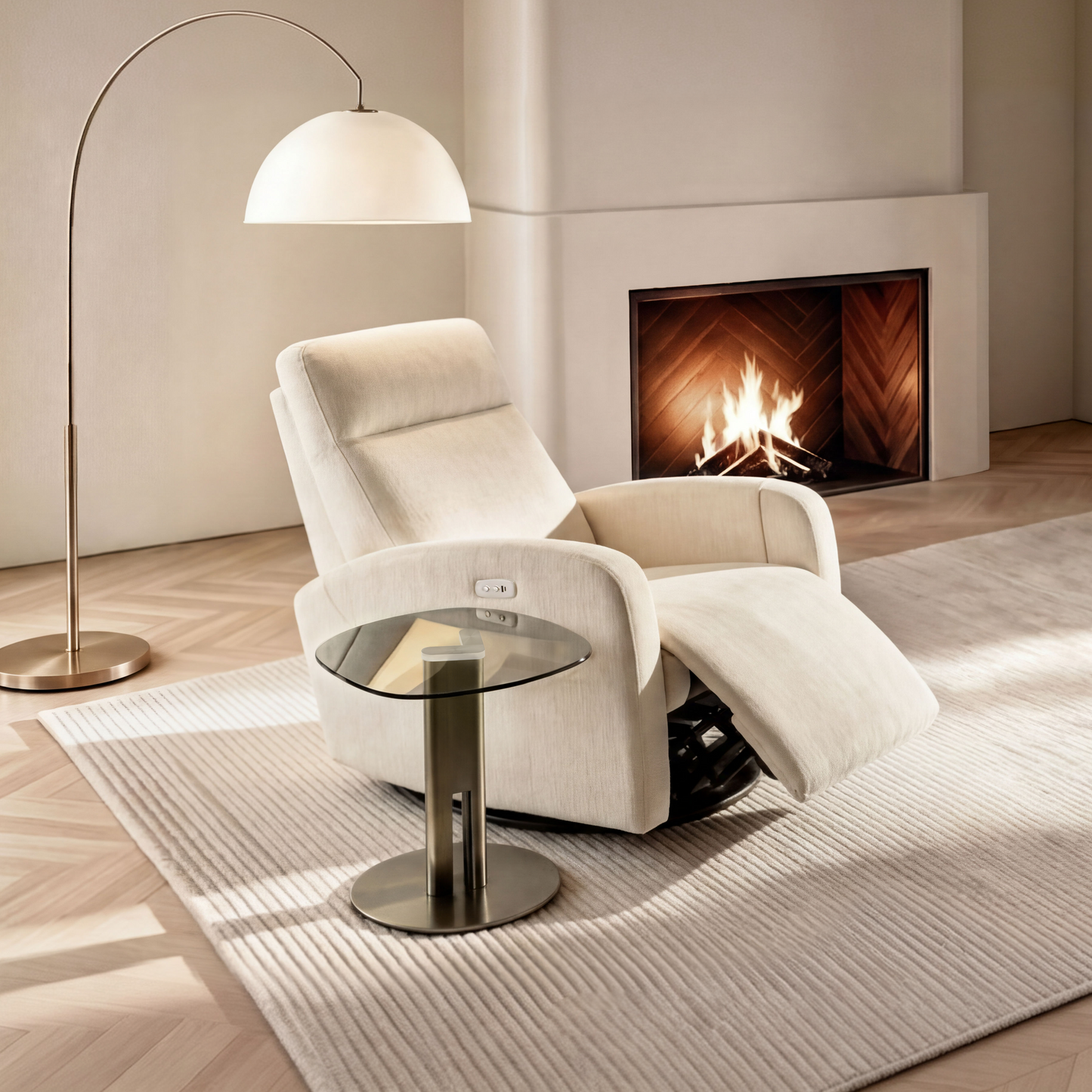 [Pre-Sale] Modern Round Smoked Gray Glass Side Table with Sculptural Gold Steel Base