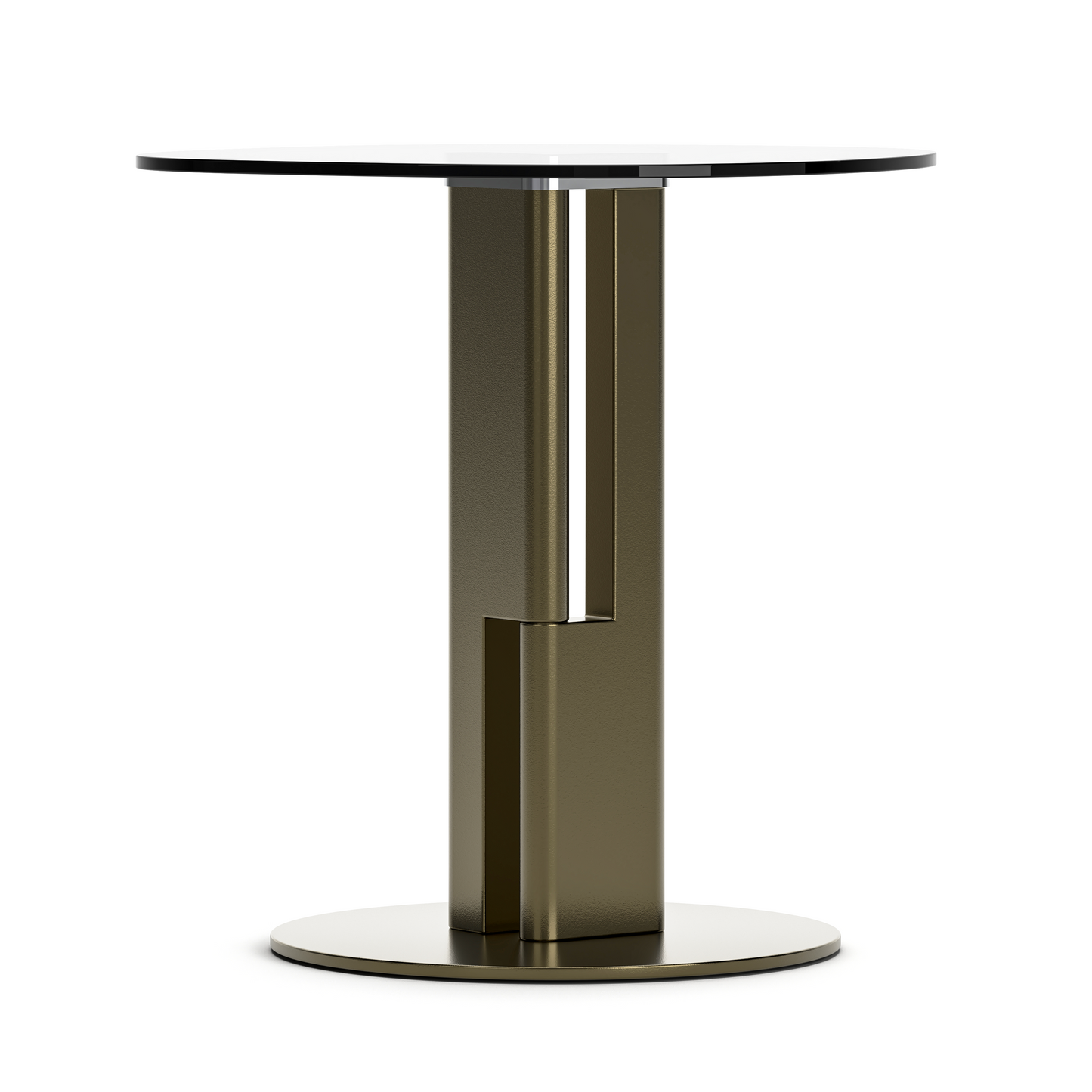 [Pre-Sale] Modern Round Smoked Gray Glass Side Table with Sculptural Gold Steel Base