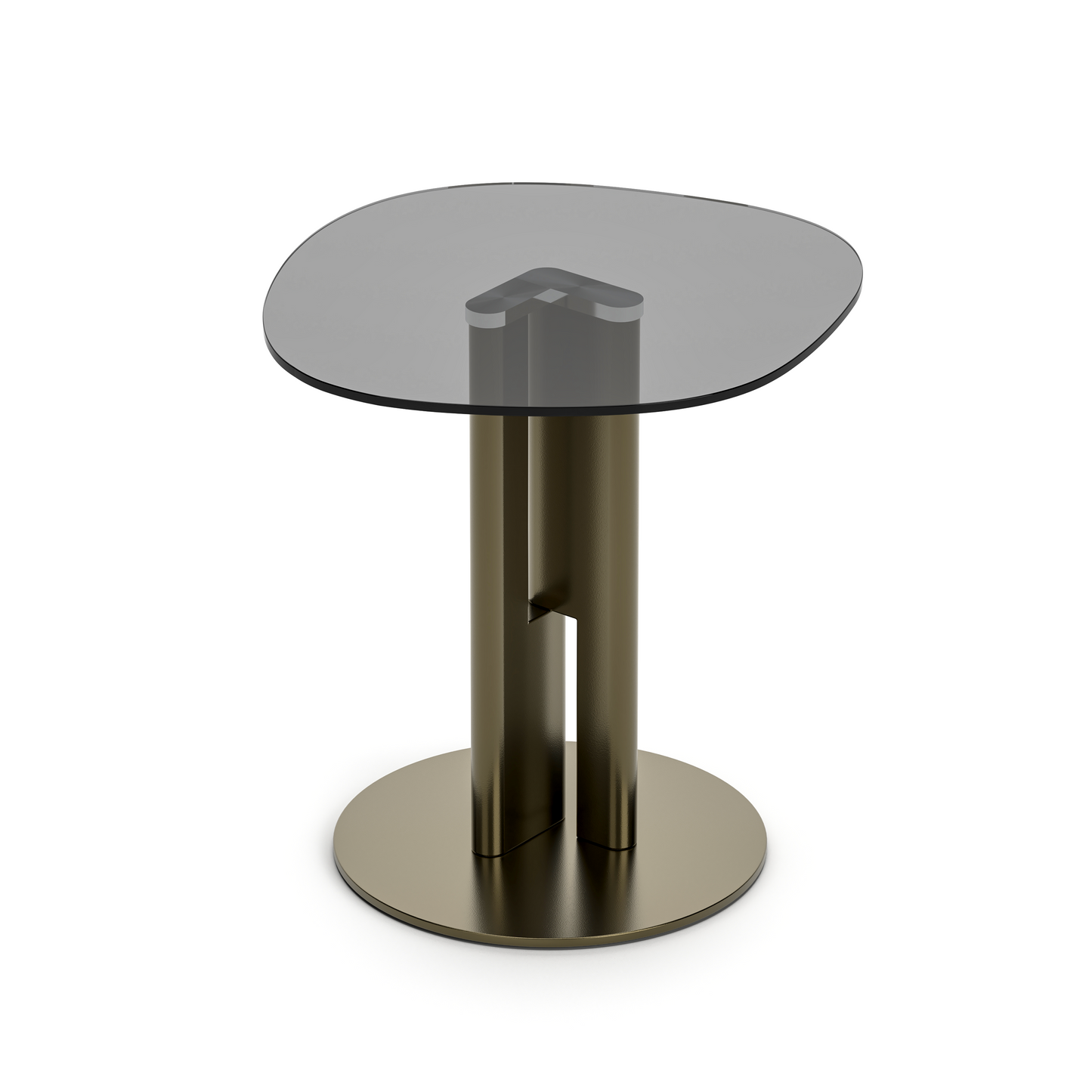 [Pre-Sale] Modern Round Smoked Gray Glass Side Table with Sculptural Gold Steel Base