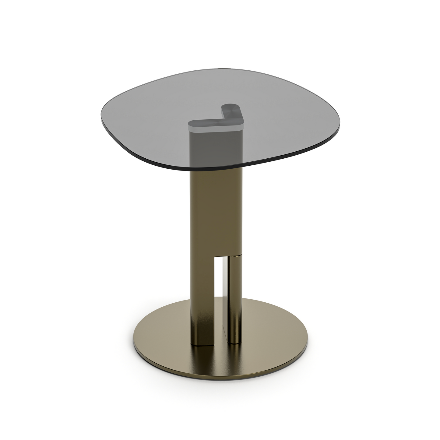 [Pre-Sale] Modern Round Smoked Gray Glass Side Table with Sculptural Gold Steel Base