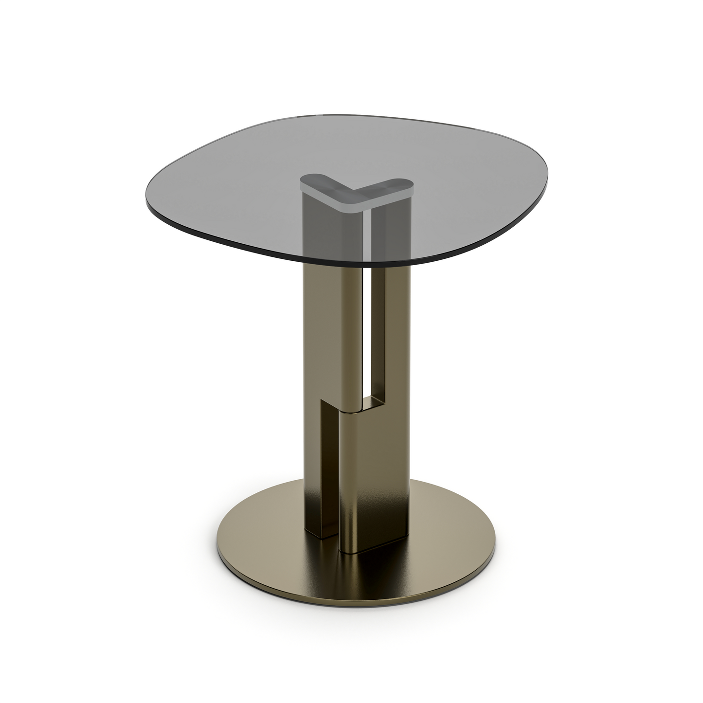 [Pre-Sale] Modern Round Smoked Gray Glass Side Table with Sculptural Gold Steel Base