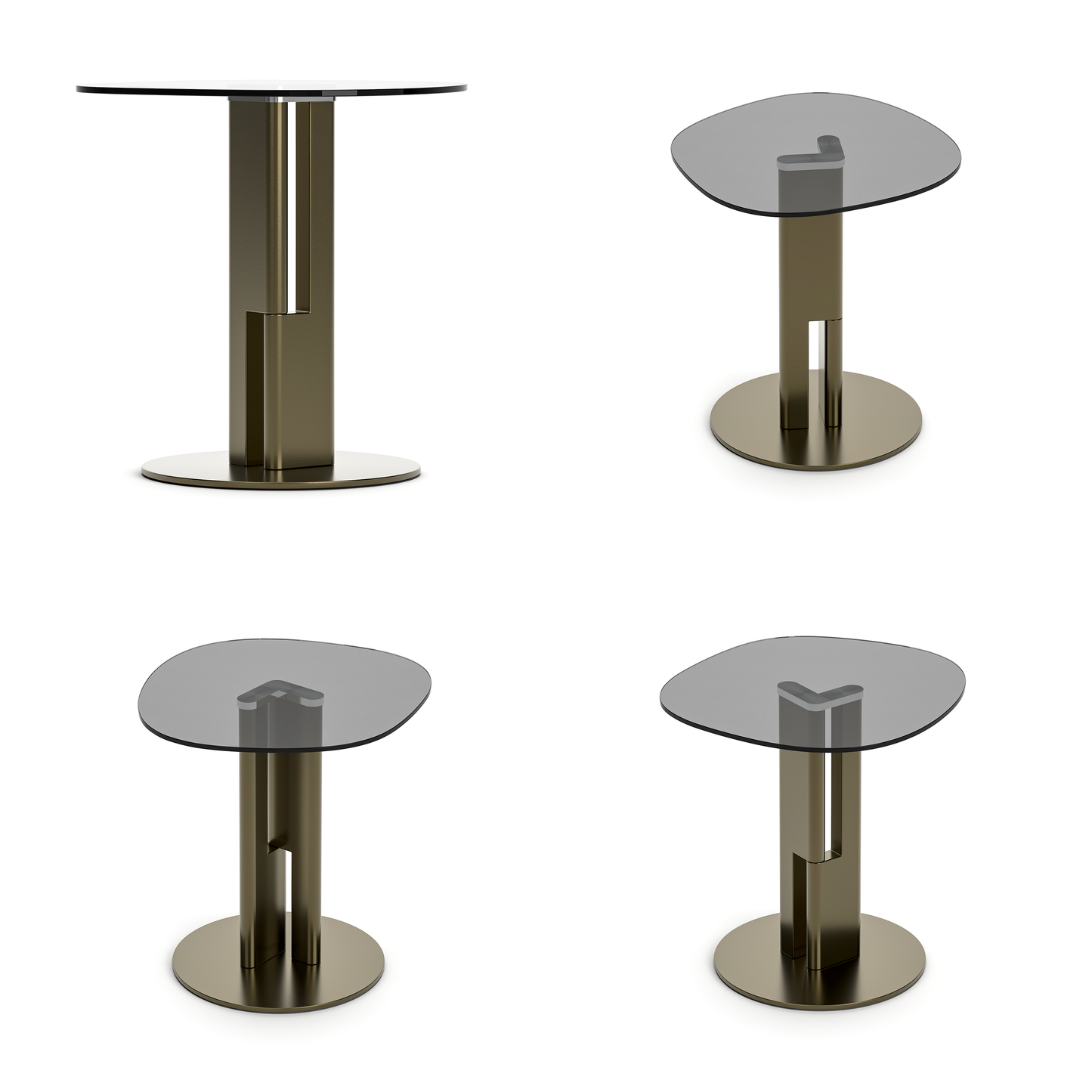 [Pre-Sale] Modern Round Smoked Gray Glass Side Table with Sculptural Gold Steel Base