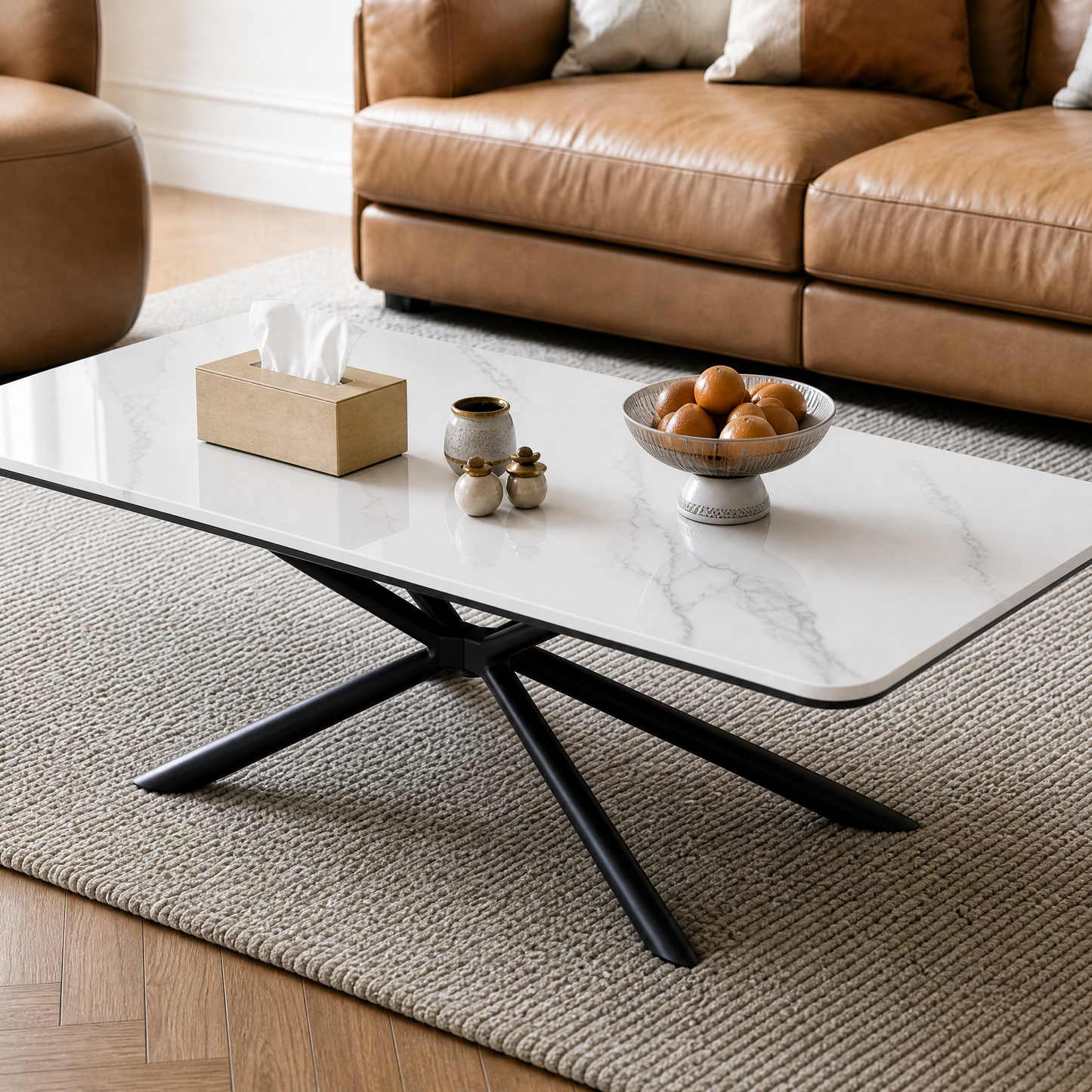 [Pre-Sale] Modern Rounded Rectangle Sintered Stone Coffee Table with Stainless Steel Base