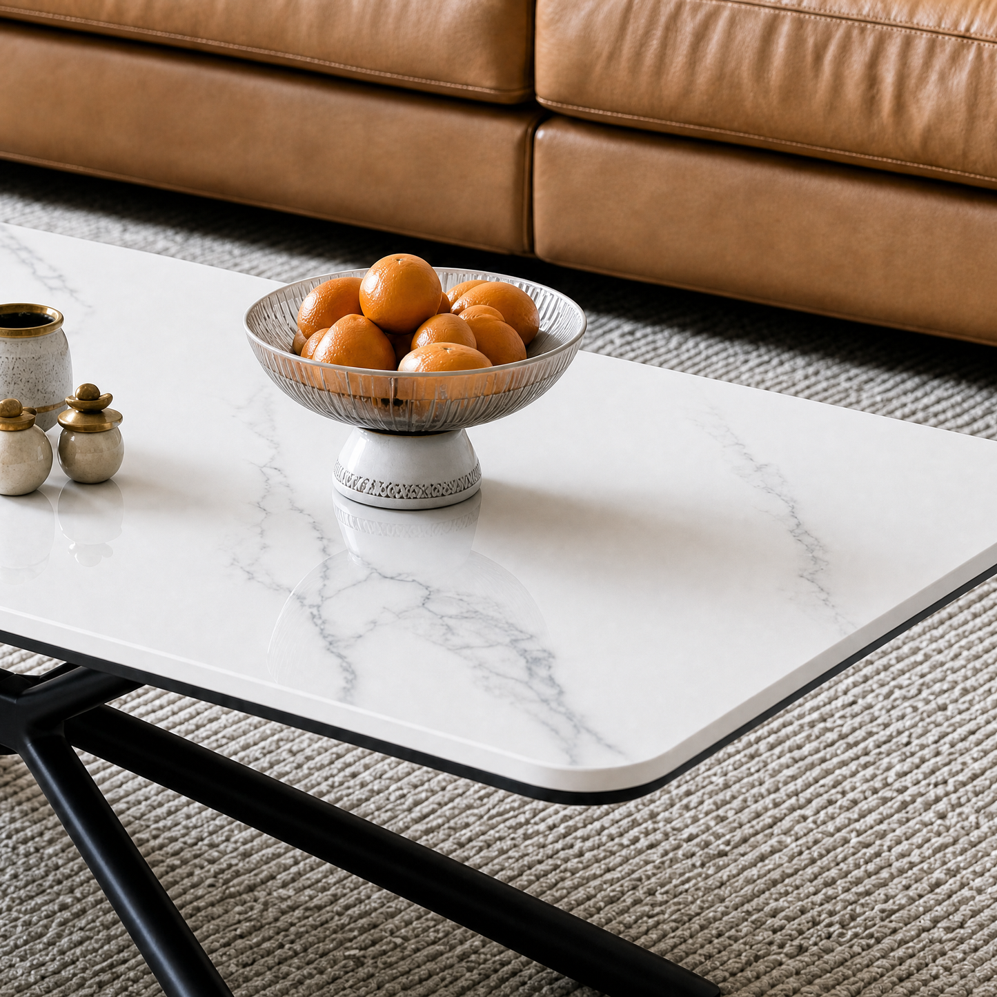 [Pre-Sale] Modern Rounded Rectangle Sintered Stone Coffee Table with Stainless Steel Base