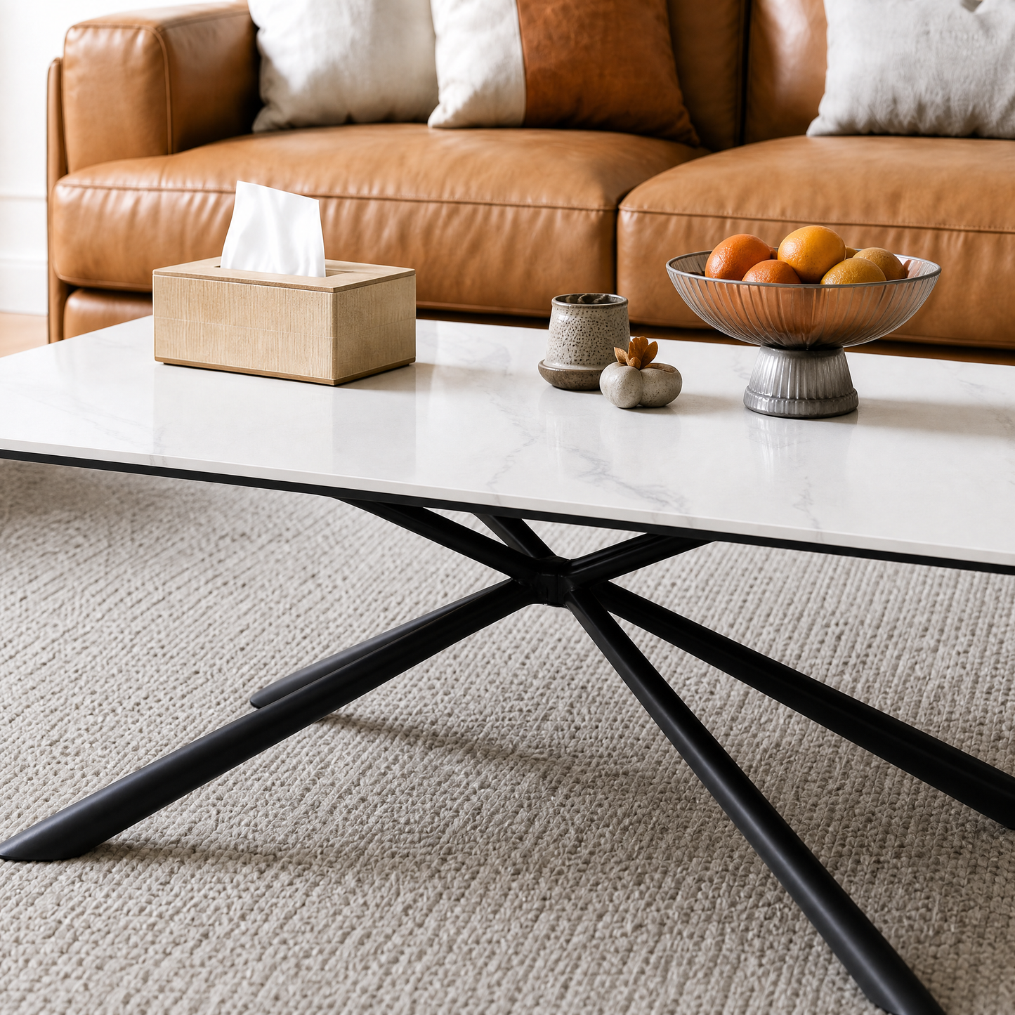 [Pre-Sale] Modern Rounded Rectangle Sintered Stone Coffee Table with Stainless Steel Base