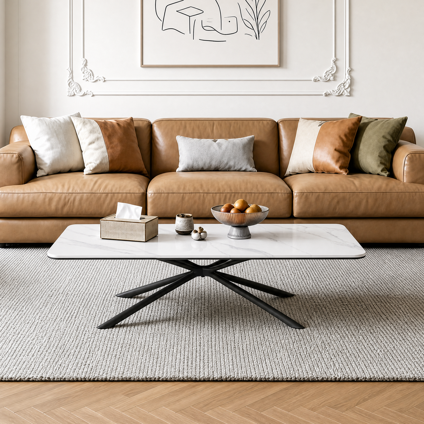 [Pre-Sale] Modern Rounded Rectangle Sintered Stone Coffee Table with Stainless Steel Base