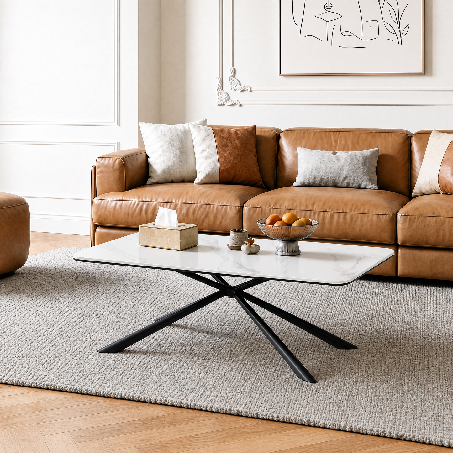 [Pre-Sale] Modern Rounded Rectangle Sintered Stone Coffee Table with Stainless Steel Base