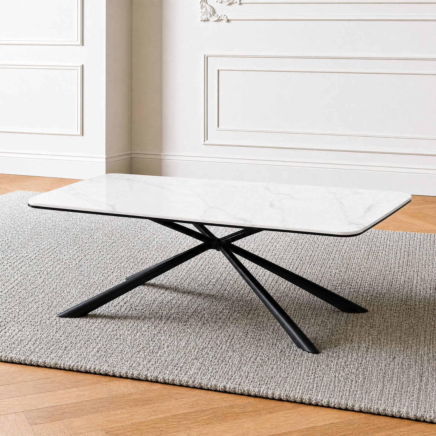 [Pre-Sale] Modern Rounded Rectangle Sintered Stone Coffee Table with Stainless Steel Base