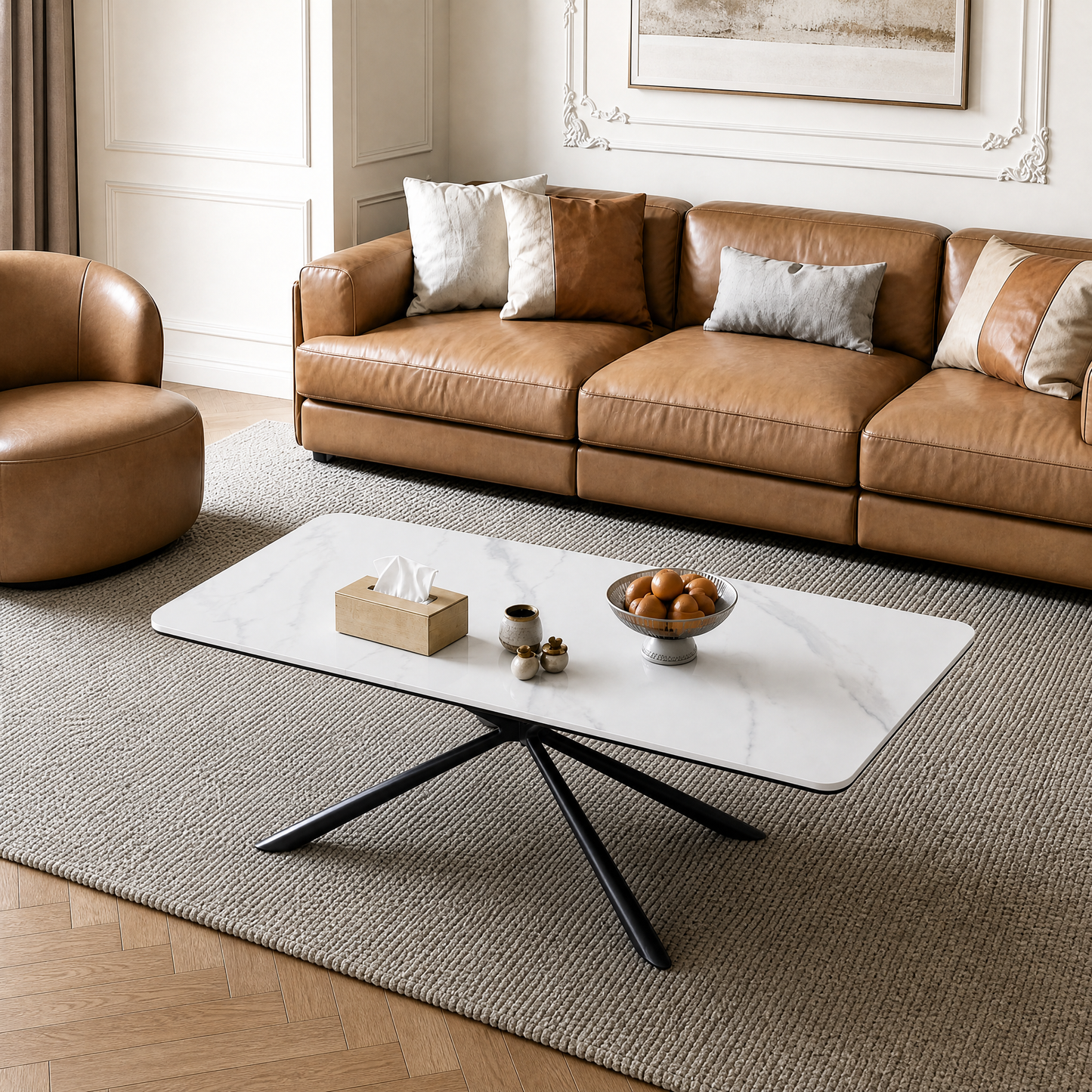 [Pre-Sale] Modern Rounded Rectangle Sintered Stone Coffee Table with Stainless Steel Base