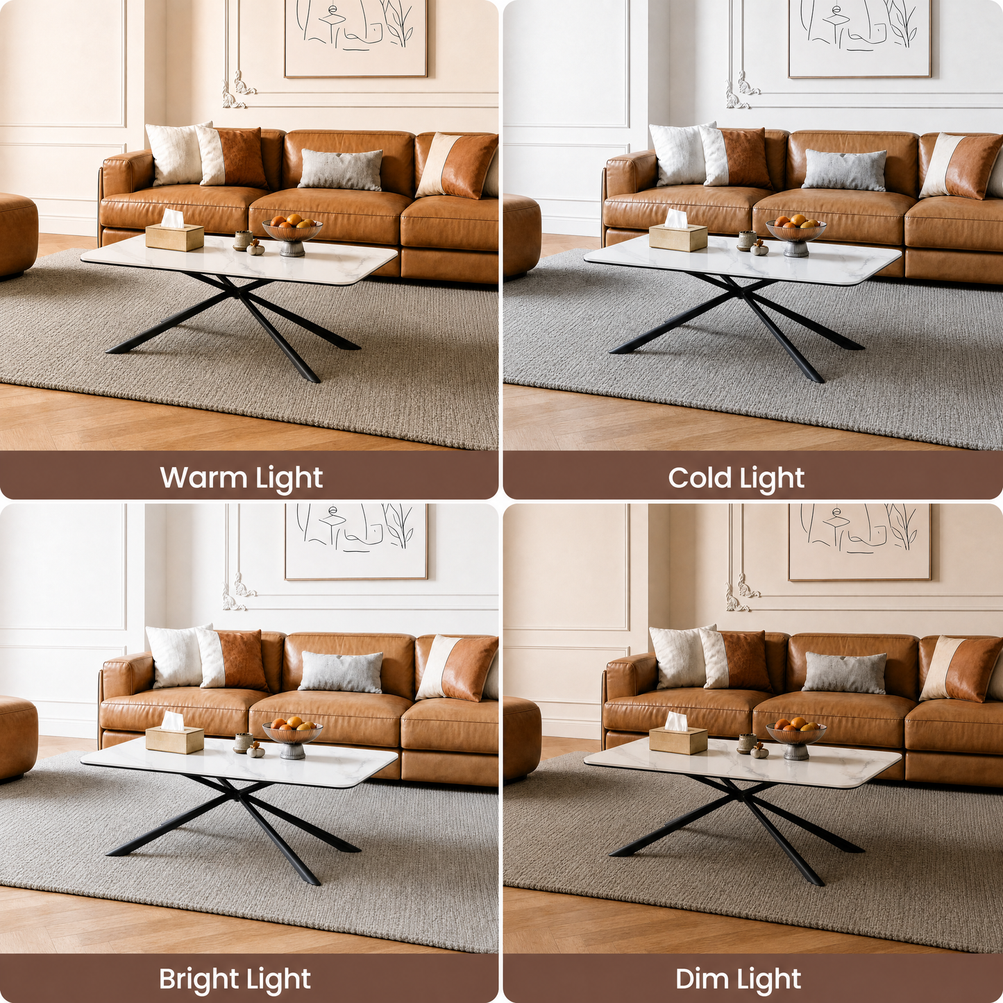 [Pre-Sale] Modern Rounded Rectangle Sintered Stone Coffee Table with Stainless Steel Base