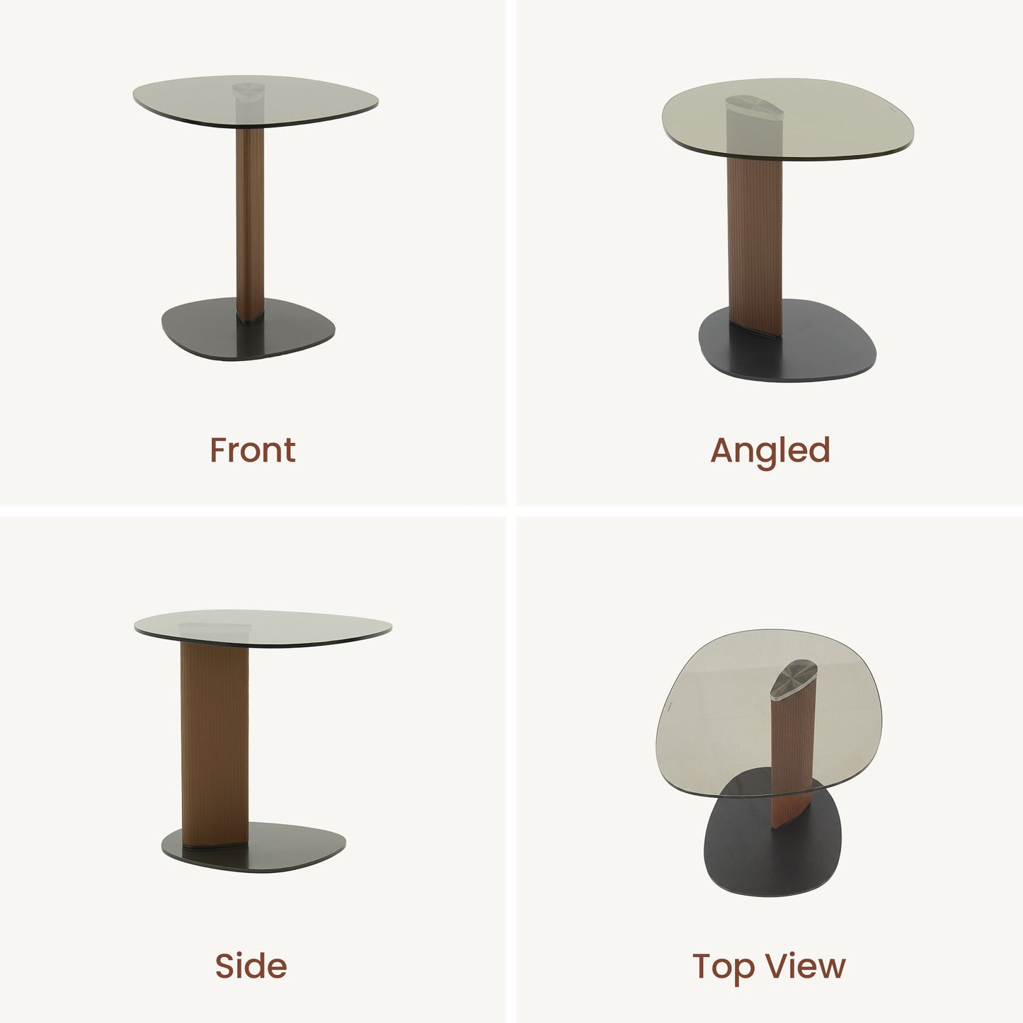 [Pre-Sale] Modern Side Table with Smoked Brown Tempered Glass Top and Textured Leatherette Column