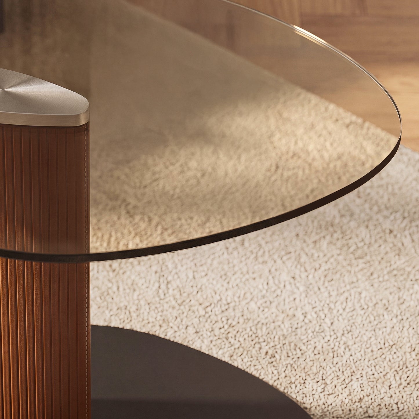 [Pre-Sale] Modern Side Table with Smoked Brown Tempered Glass Top and Textured Leatherette Column
