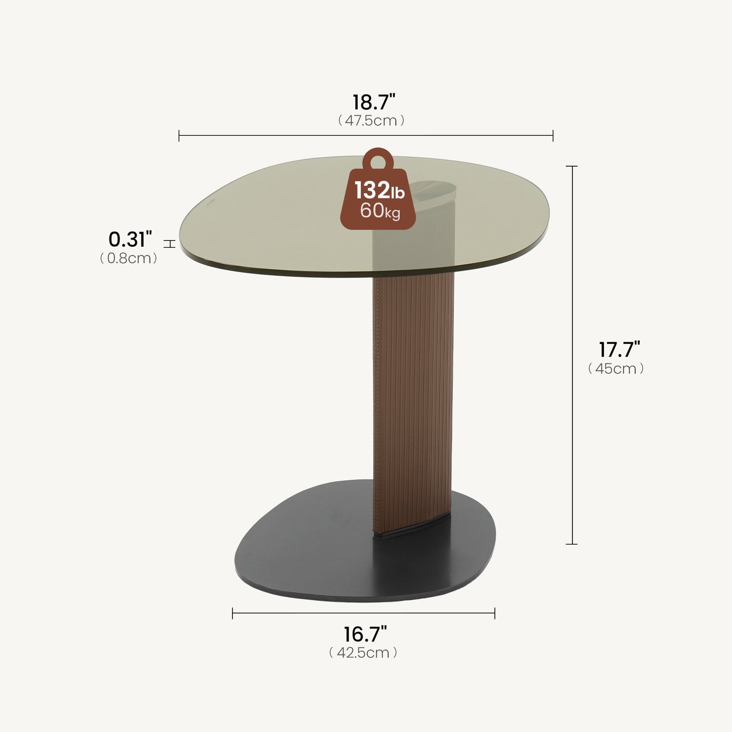 [Pre-Sale] Modern Side Table with Smoked Brown Tempered Glass Top and Textured Leatherette Column