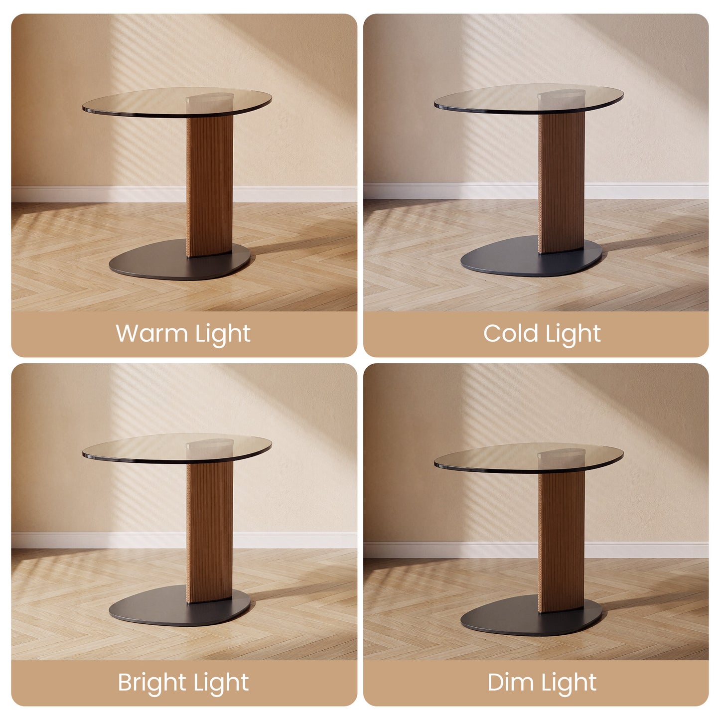 [Pre-Sale] Modern Side Table with Smoked Brown Tempered Glass Top and Textured Leatherette Column