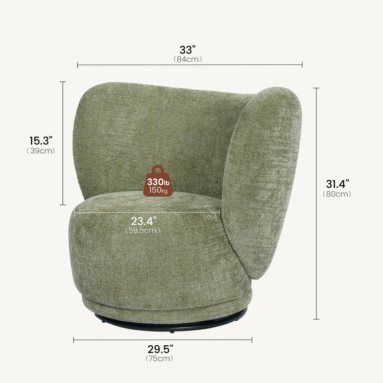 Chair width is 33 in and height is 31.4 in