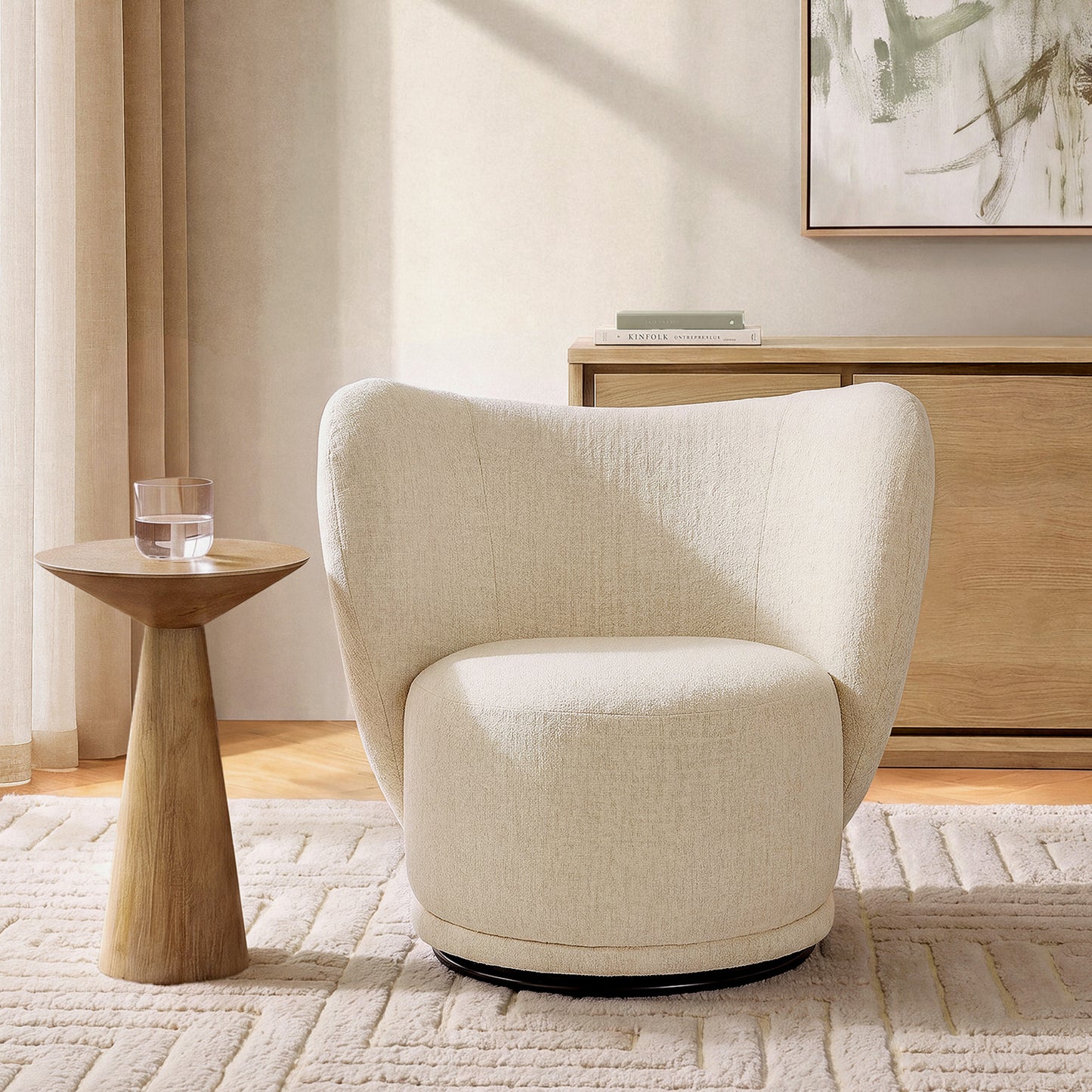 Modern Italian Curved Swivel Accent Chair, Premium Chenille Upholstered 360° Barrel Armchair for Living Room Main