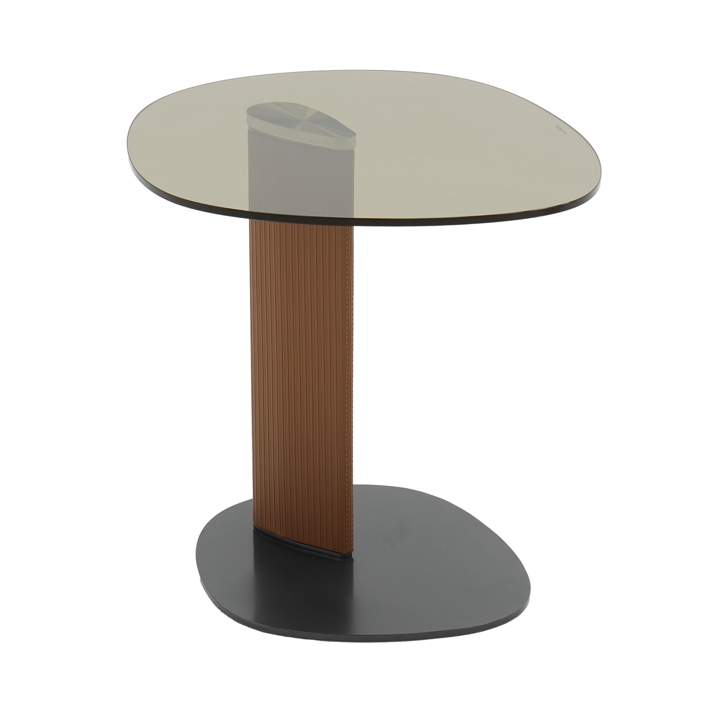 [Pre-Sale] Modern Side Table with Smoked Brown Tempered Glass Top and Textured Leatherette Column