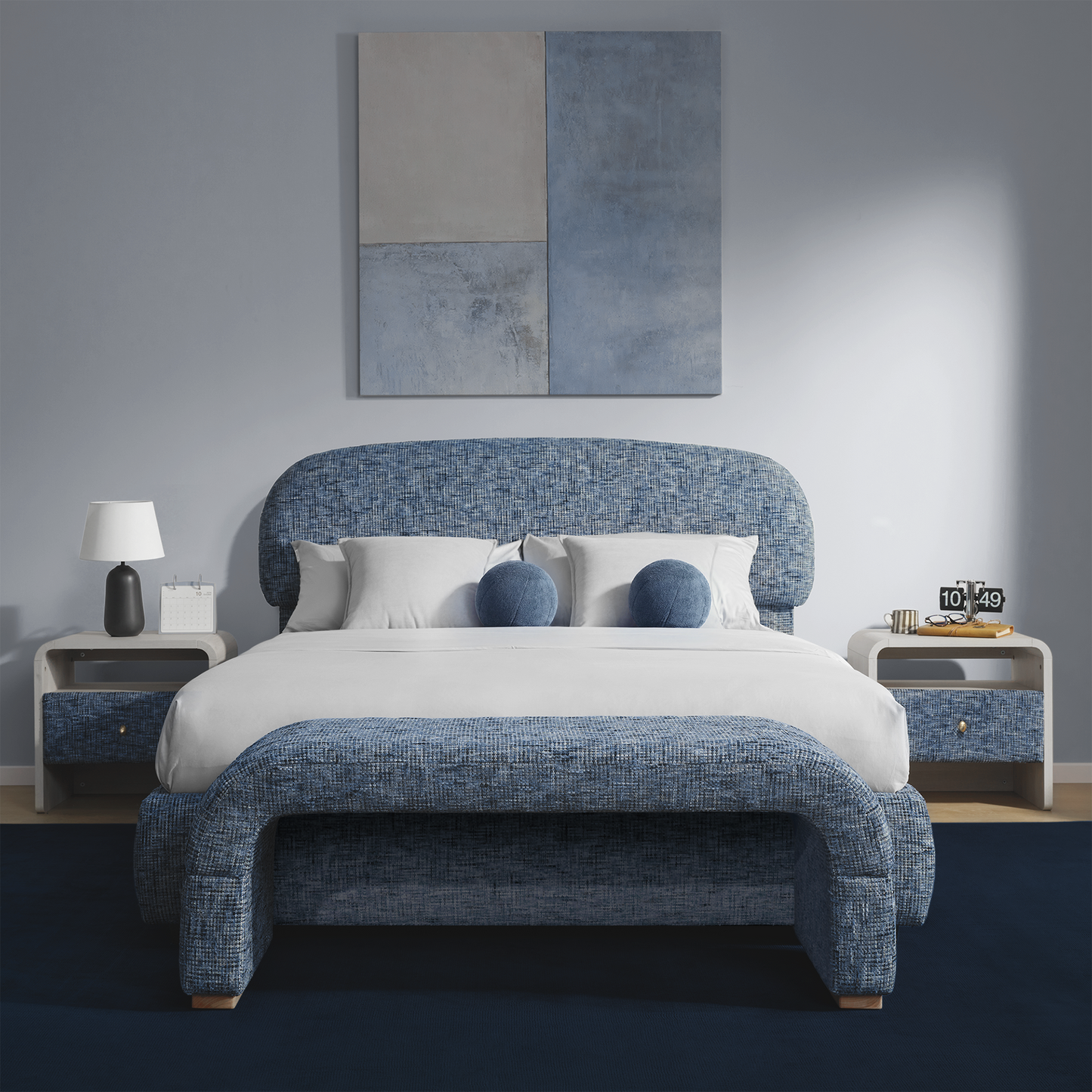 Dione Nightstand with Pebble Handle & Open Shelf - Harbor Depth Blue
