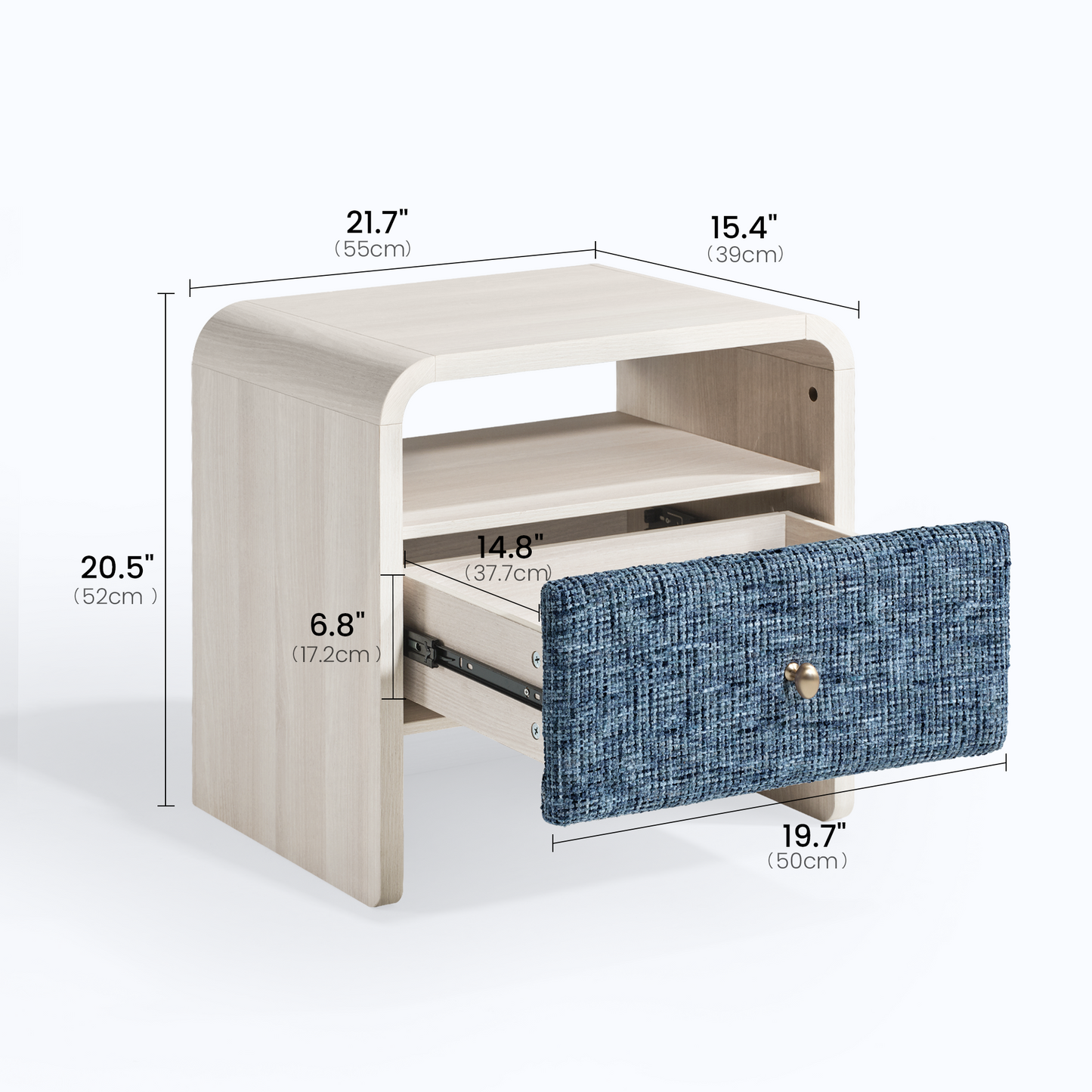 Dione Nightstand with Pebble Handle & Open Shelf - Harbor Depth Blue