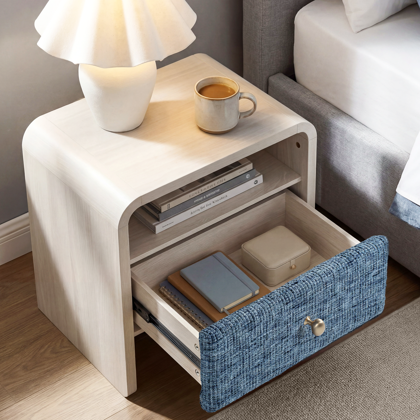 Dione Nightstand with Pebble Handle & Open Shelf - Harbor Depth Blue