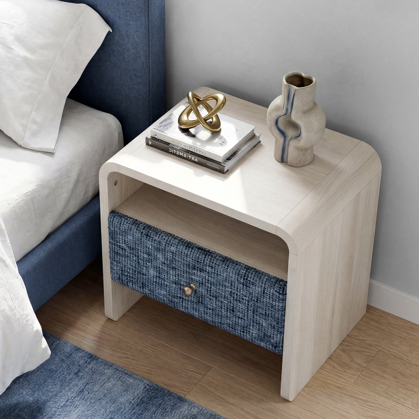 Dione Nightstand with Pebble Handle & Open Shelf - Harbor Depth Blue