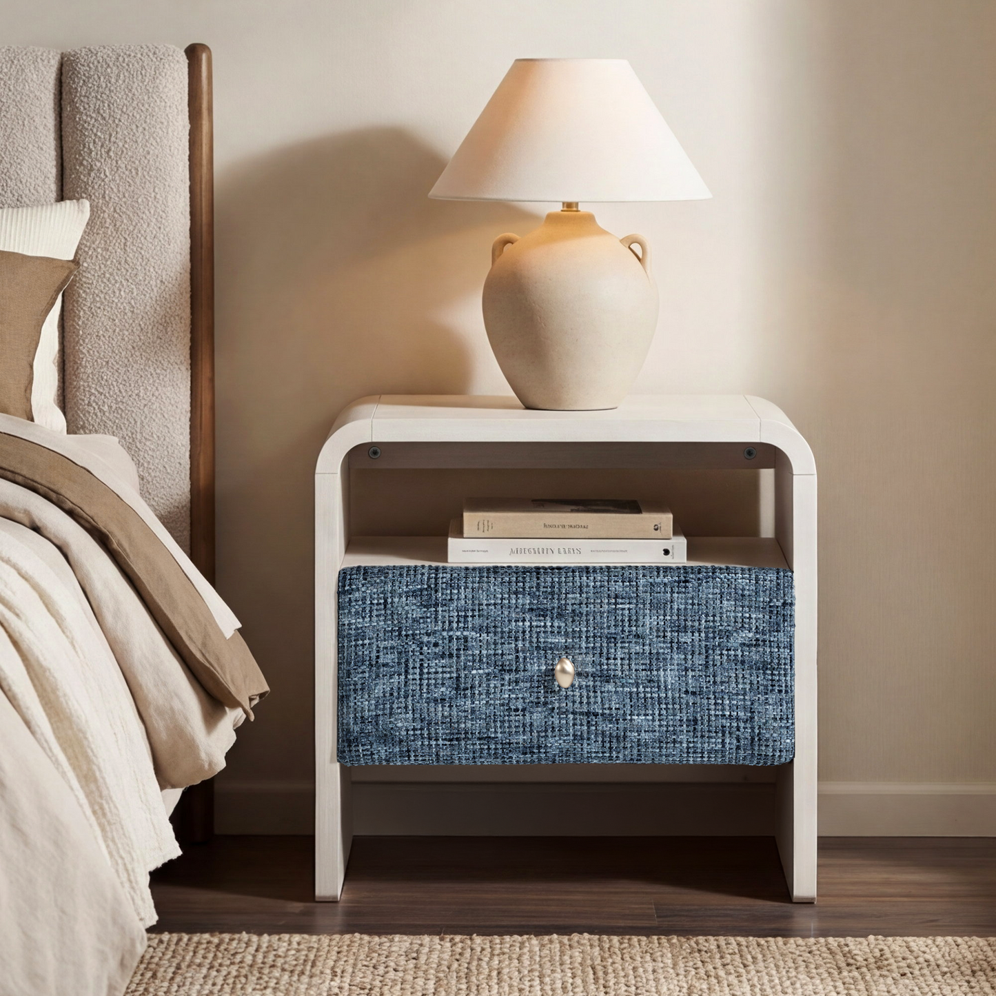 Dione Nightstand with Pebble Handle & Open Shelf - Harbor Depth Blue