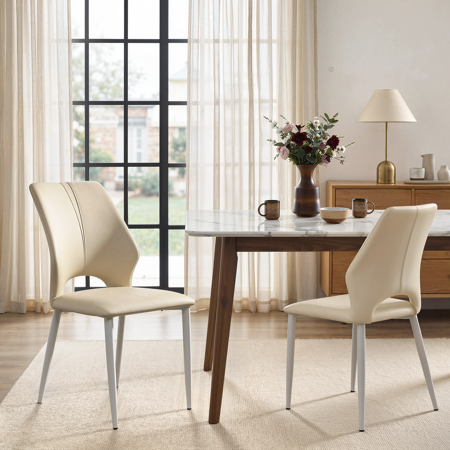 [Pre-Sale] Modern Light Luxury PU Leather Dining Chairs Set 2Pcs,Beige