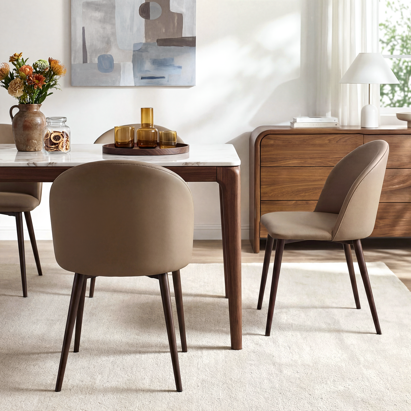 [Pre-Sale] Modern PU Leather C-Shaped Back Dining Chairs Set 2 PCS - Brown