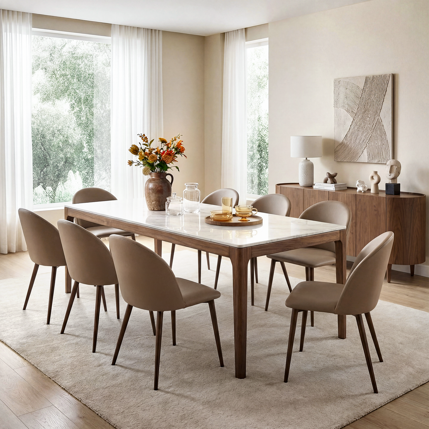 [Pre-Sale] Modern PU Leather C-Shaped Back Dining Chairs Set 2 PCS - Brown