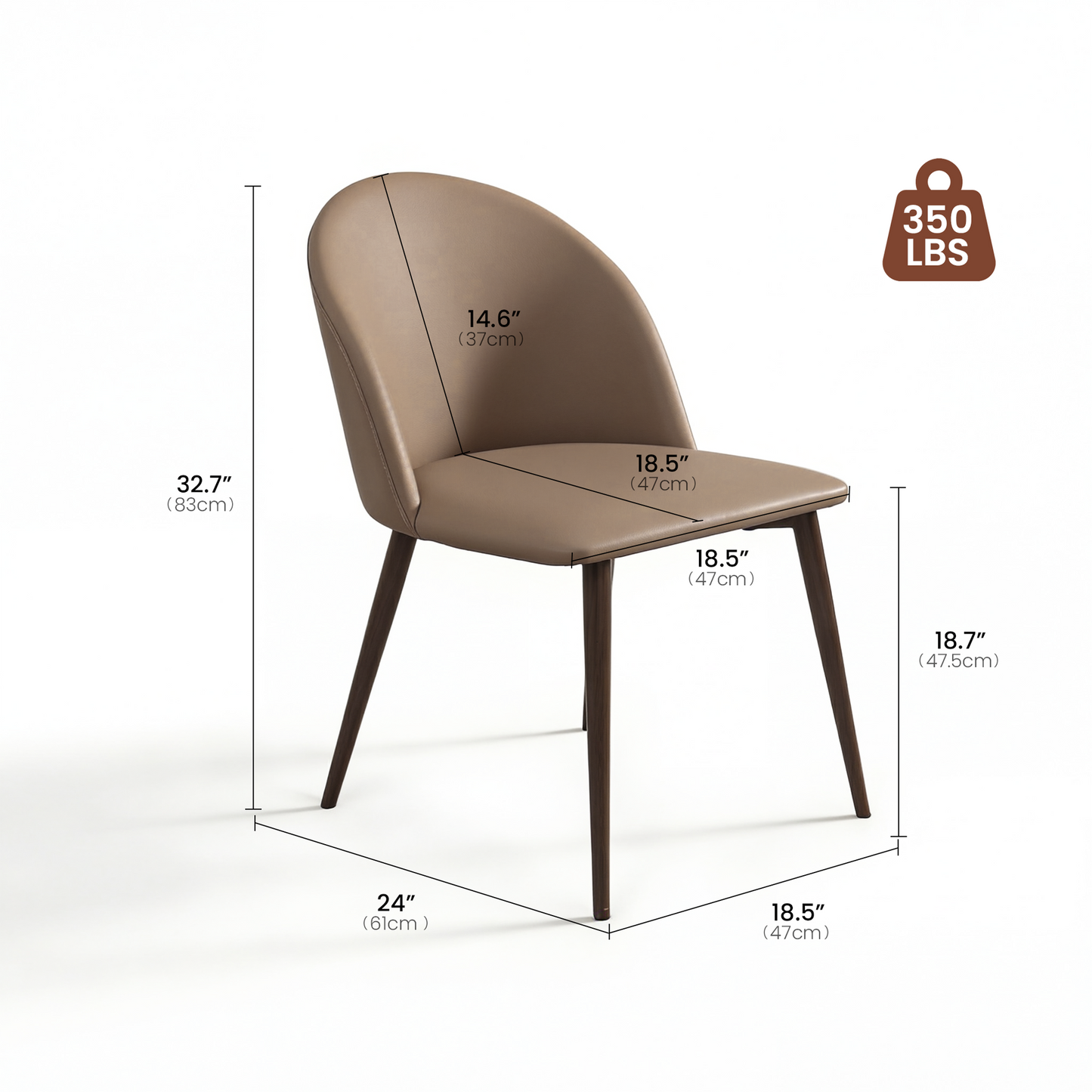 [Pre-Sale] Modern PU Leather C-Shaped Back Dining Chairs Set 2 PCS - Brown