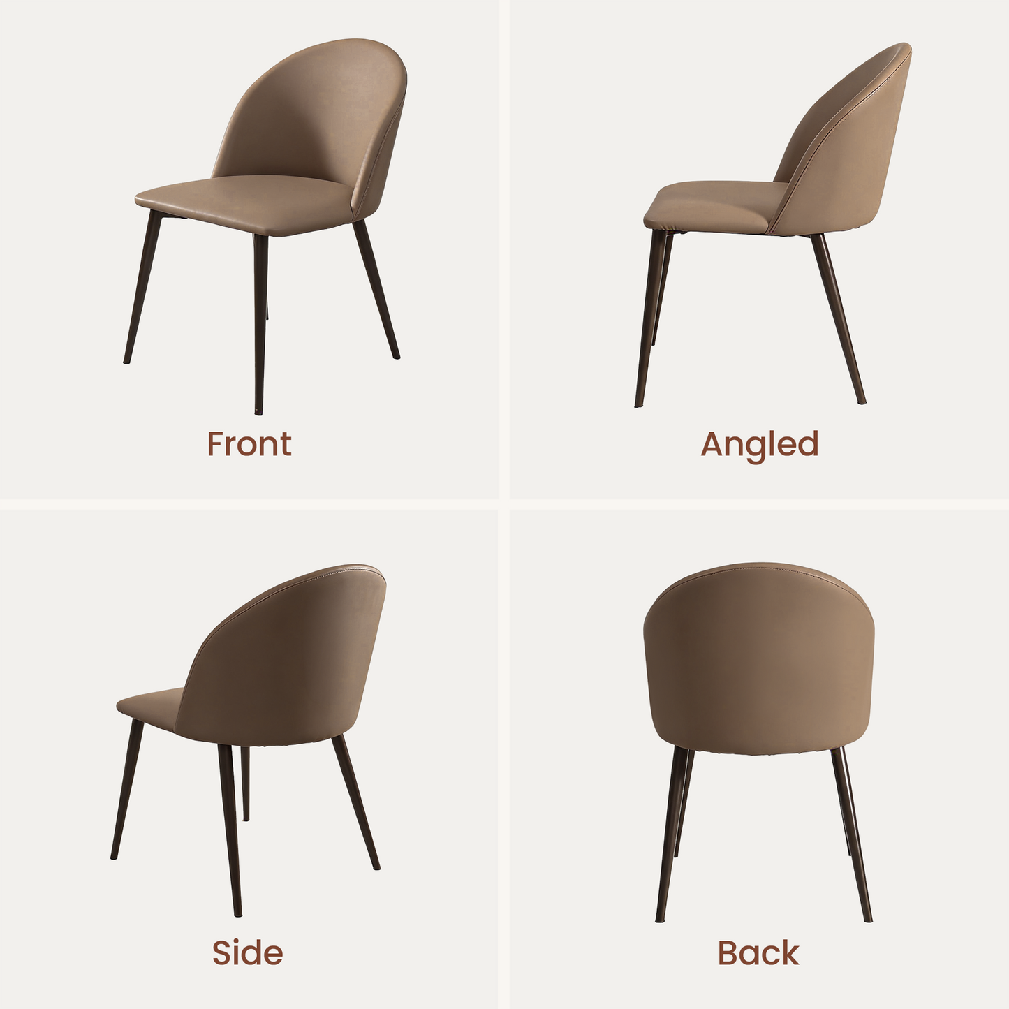 [Pre-Sale] Modern PU Leather C-Shaped Back Dining Chairs Set 2 PCS - Brown