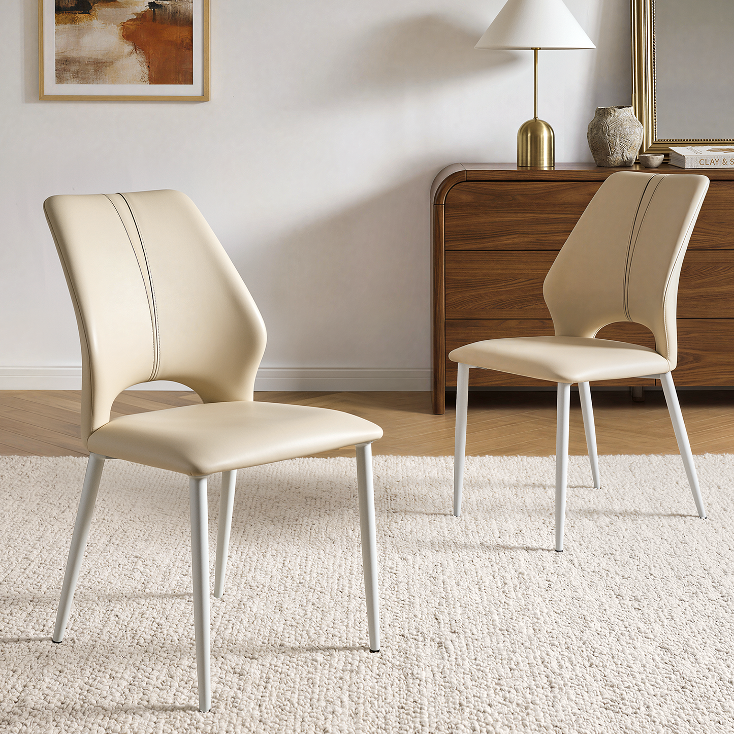 [Pre-Sale] Modern Light Luxury PU Leather Dining Chairs Set 2Pcs,Beige