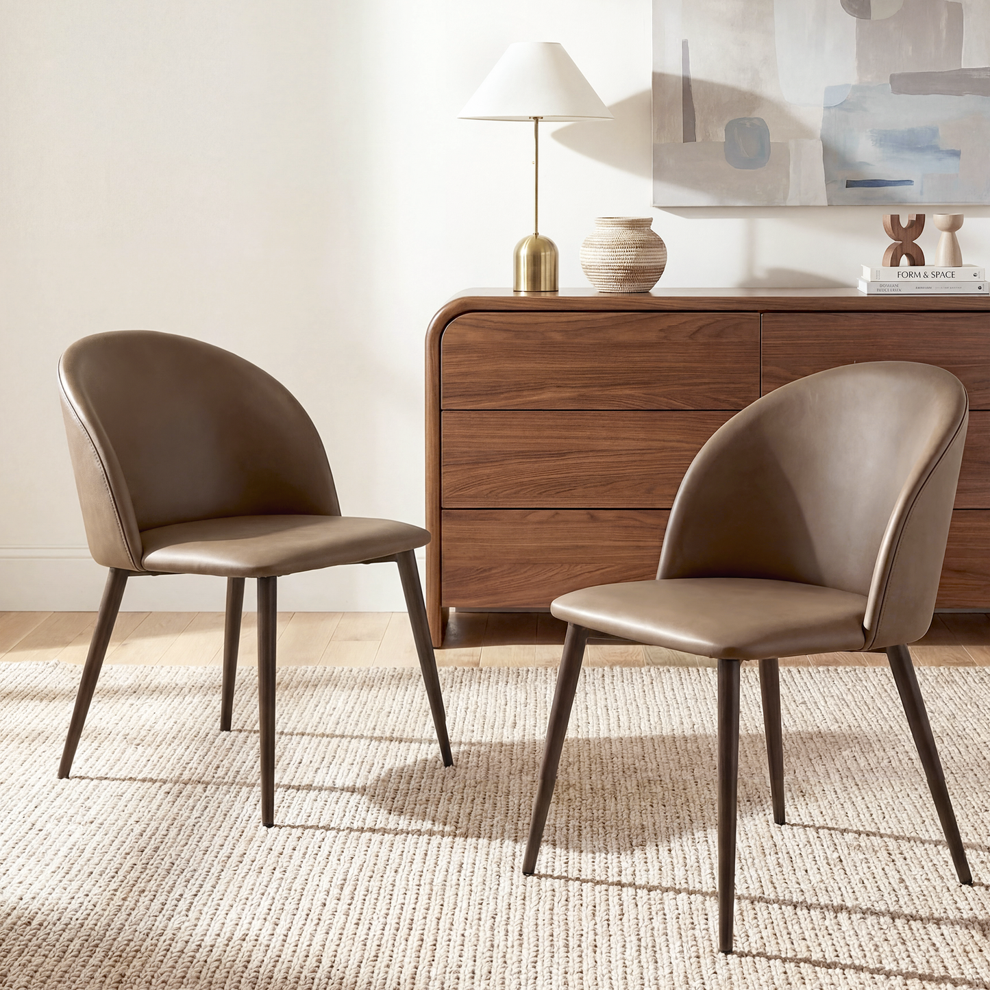 [Pre-Sale] Modern PU Leather C-Shaped Back Dining Chairs Set 2 PCS - Brown