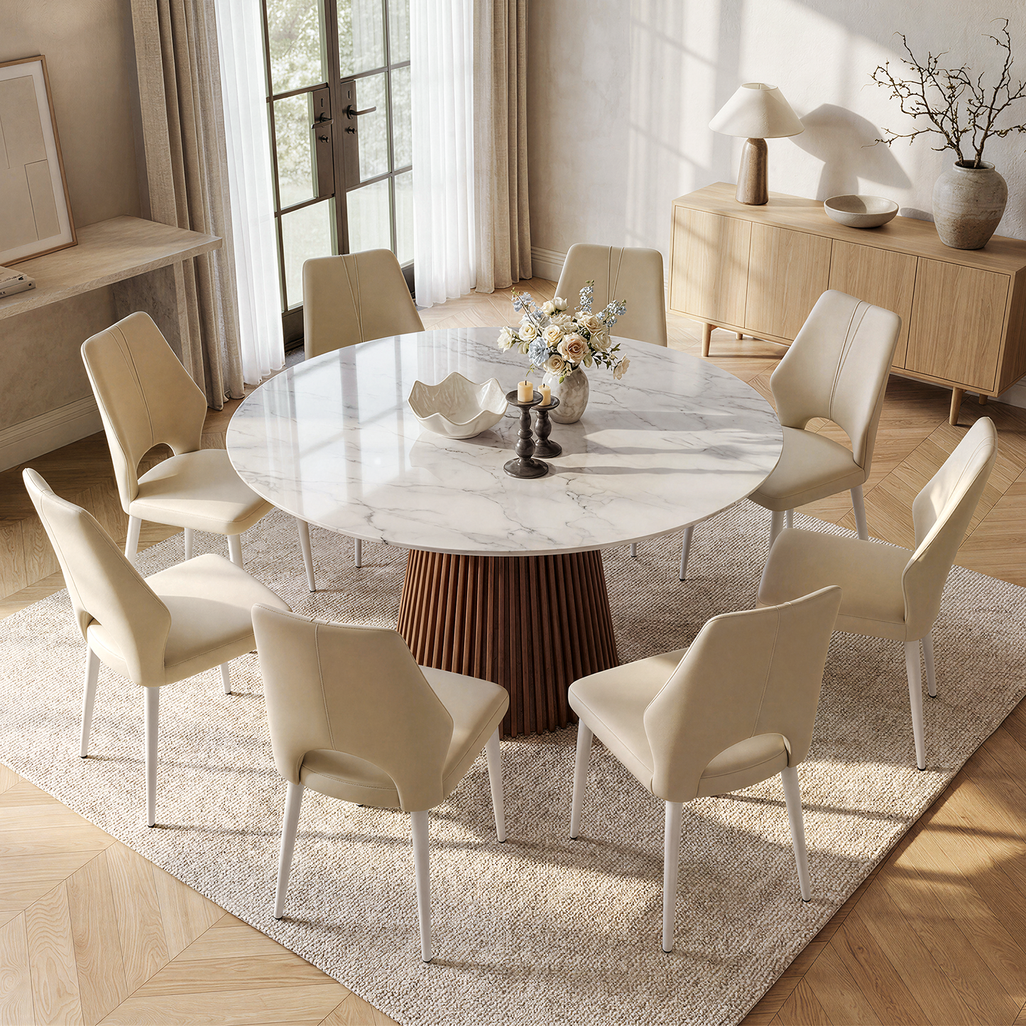 [Pre-Sale] Modern Light Luxury PU Leather Dining Chairs Set 2Pcs,Beige