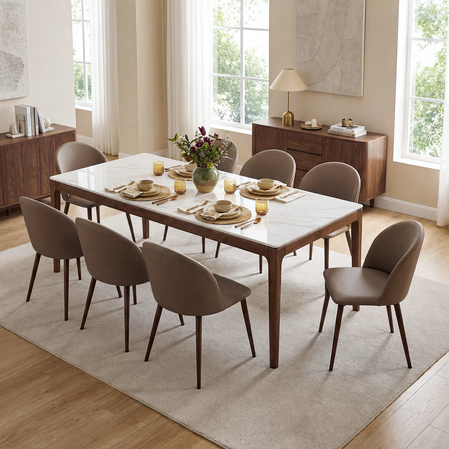 [Pre-Sale] Modern PU Leather C-Shaped Back Dining Chairs Set 2 PCS - Brown