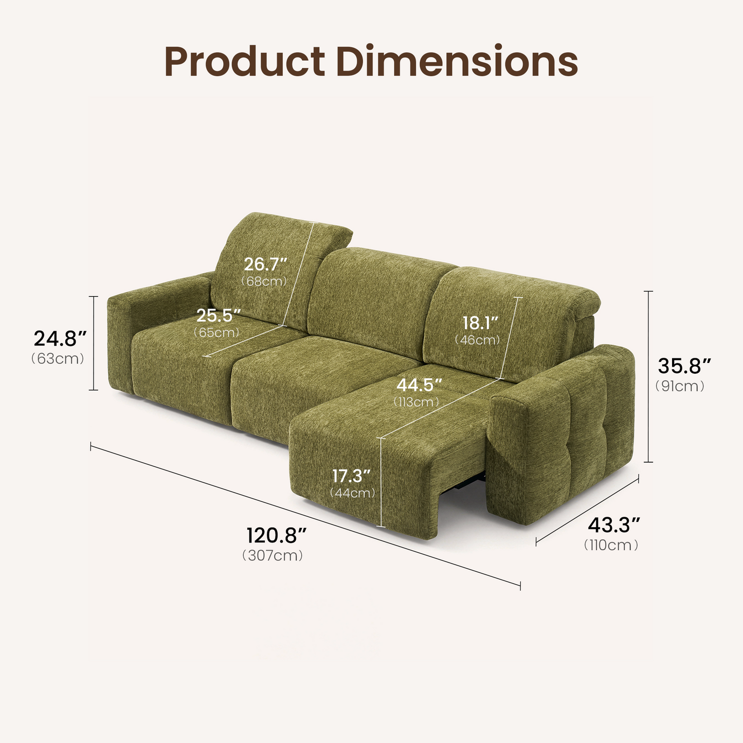 [Pre-Sale] Power Reclining Sofa with Independent Headrest & Footrest – 3-Seat Modular Sectional Couch