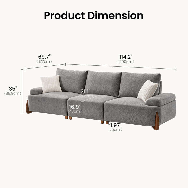 [Preventa] Sofá modular de chenilla de 3 plazas de 114" en gris con respaldo ajustable y cojines - Clavea